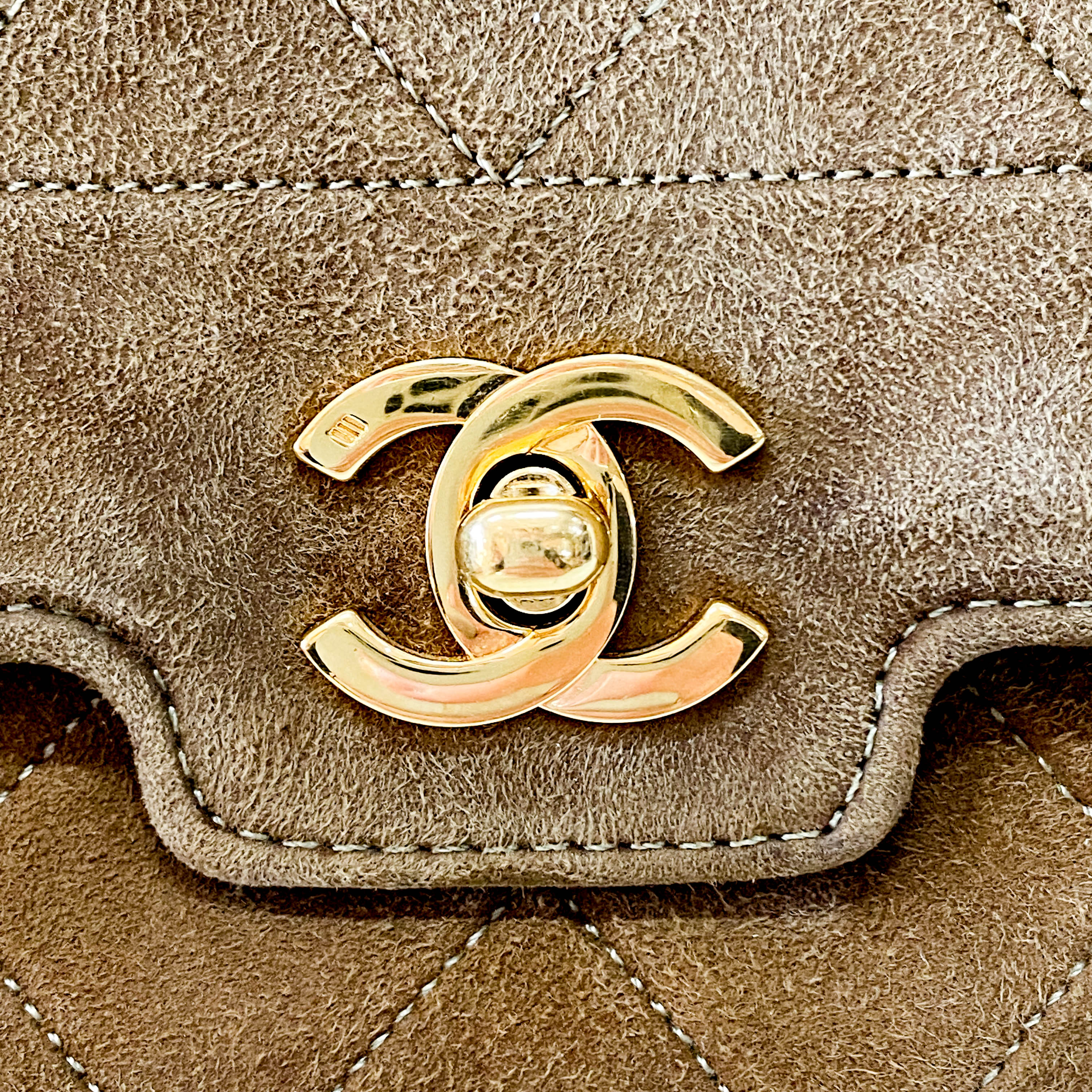 Mini Rectangular Single Flap Brown Quilted Suede Bag