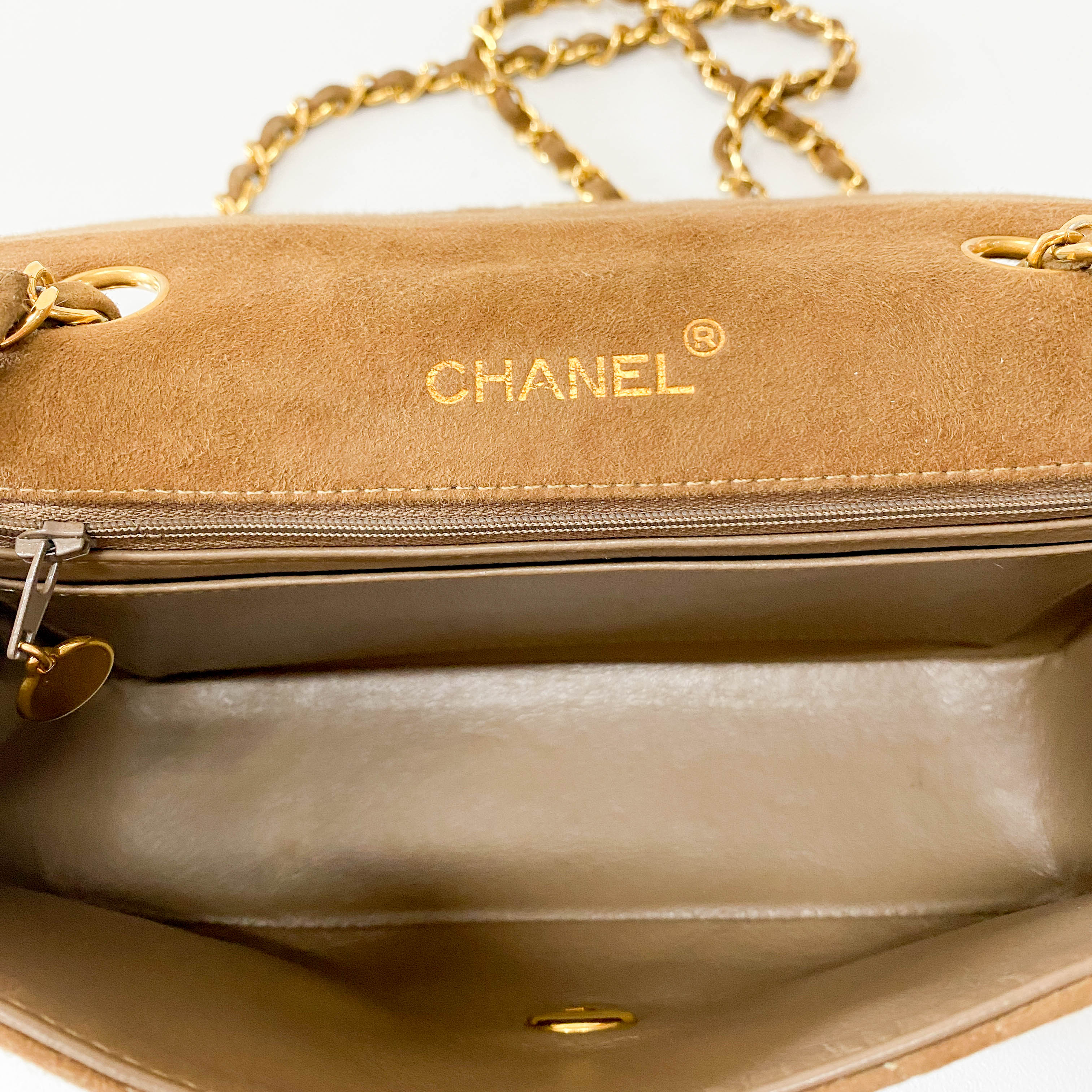 Mini Rectangular Single Flap Brown Quilted Suede Bag