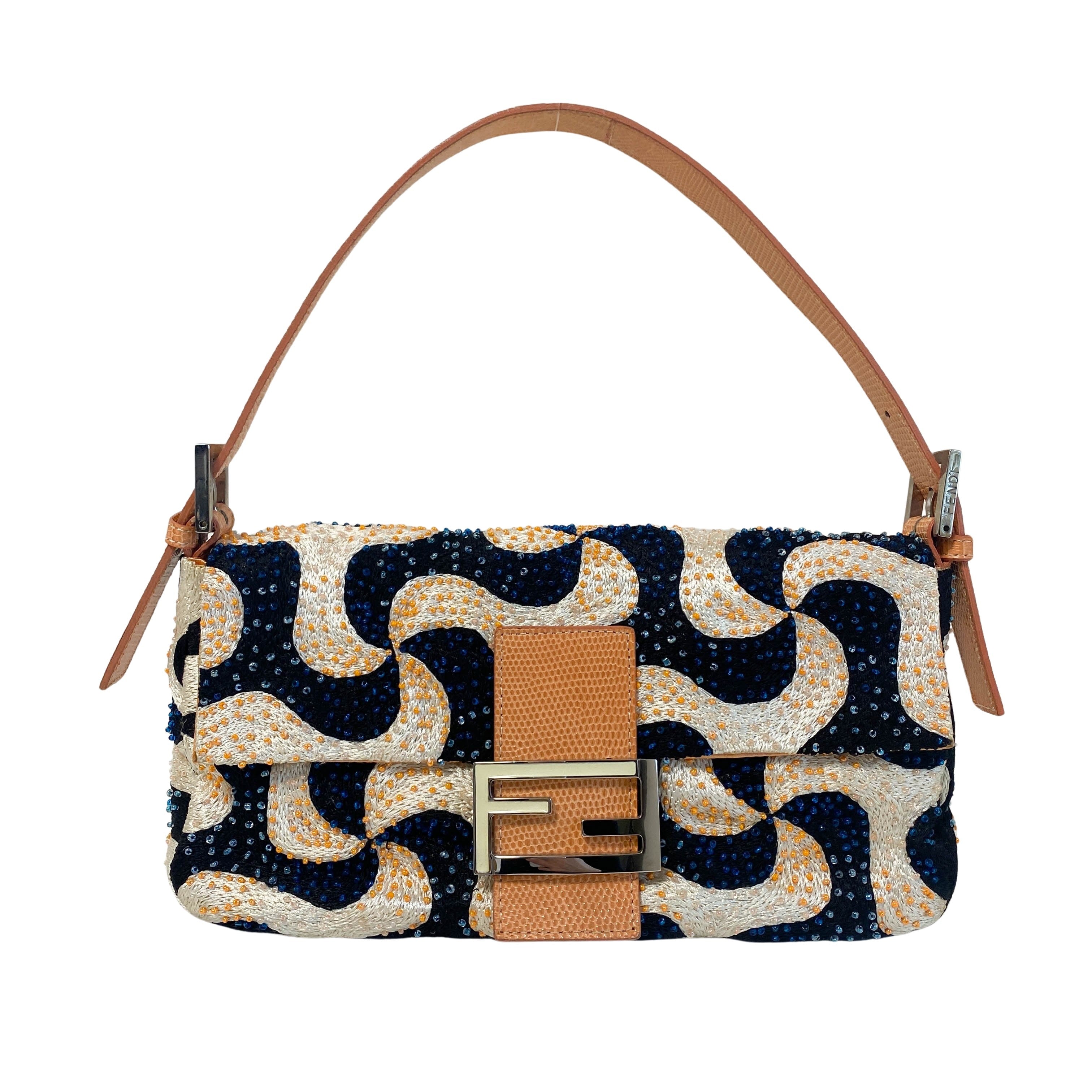 Baguette Beads White Orange Blue Shoulder Bag