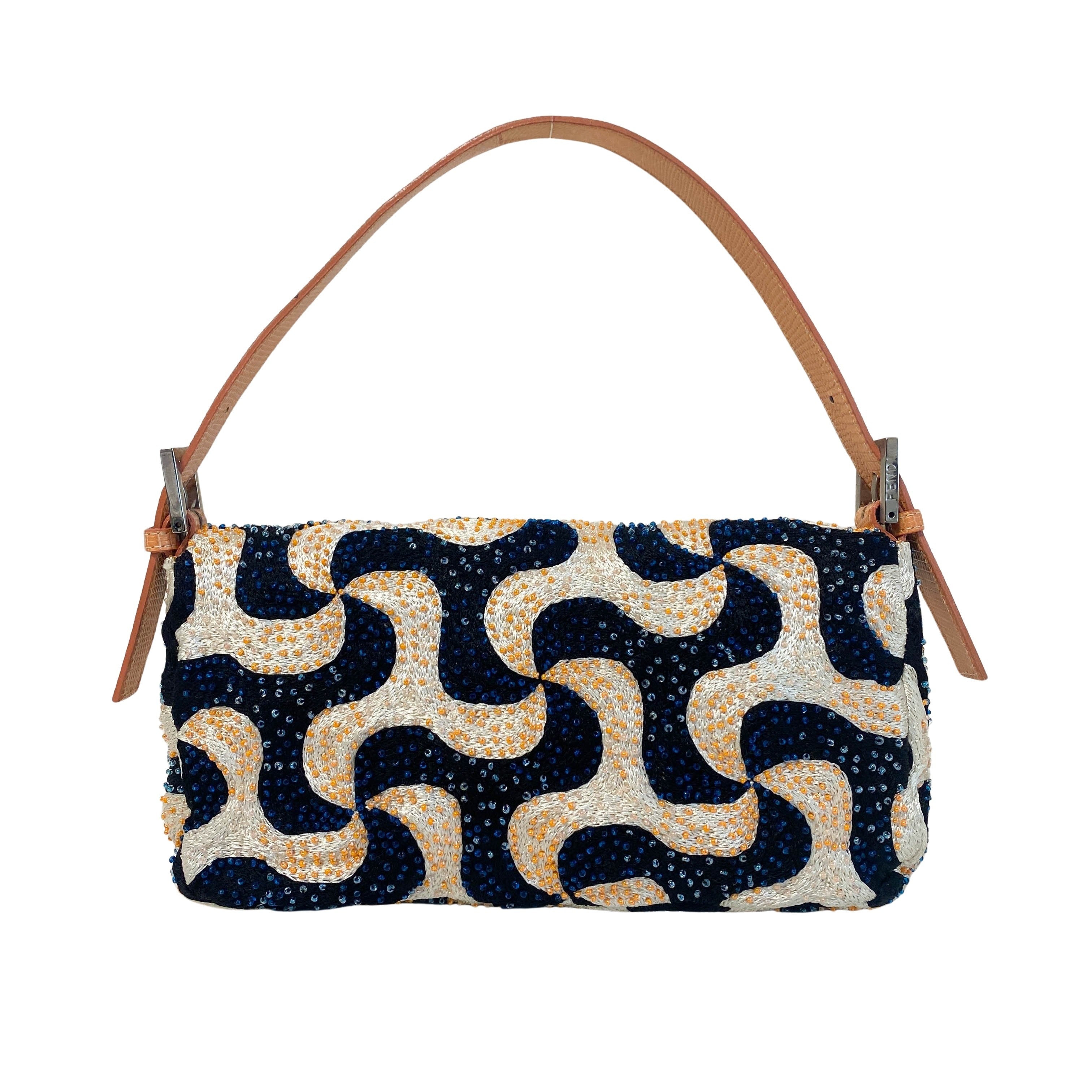 Baguette Beads White Orange Blue Shoulder Bag