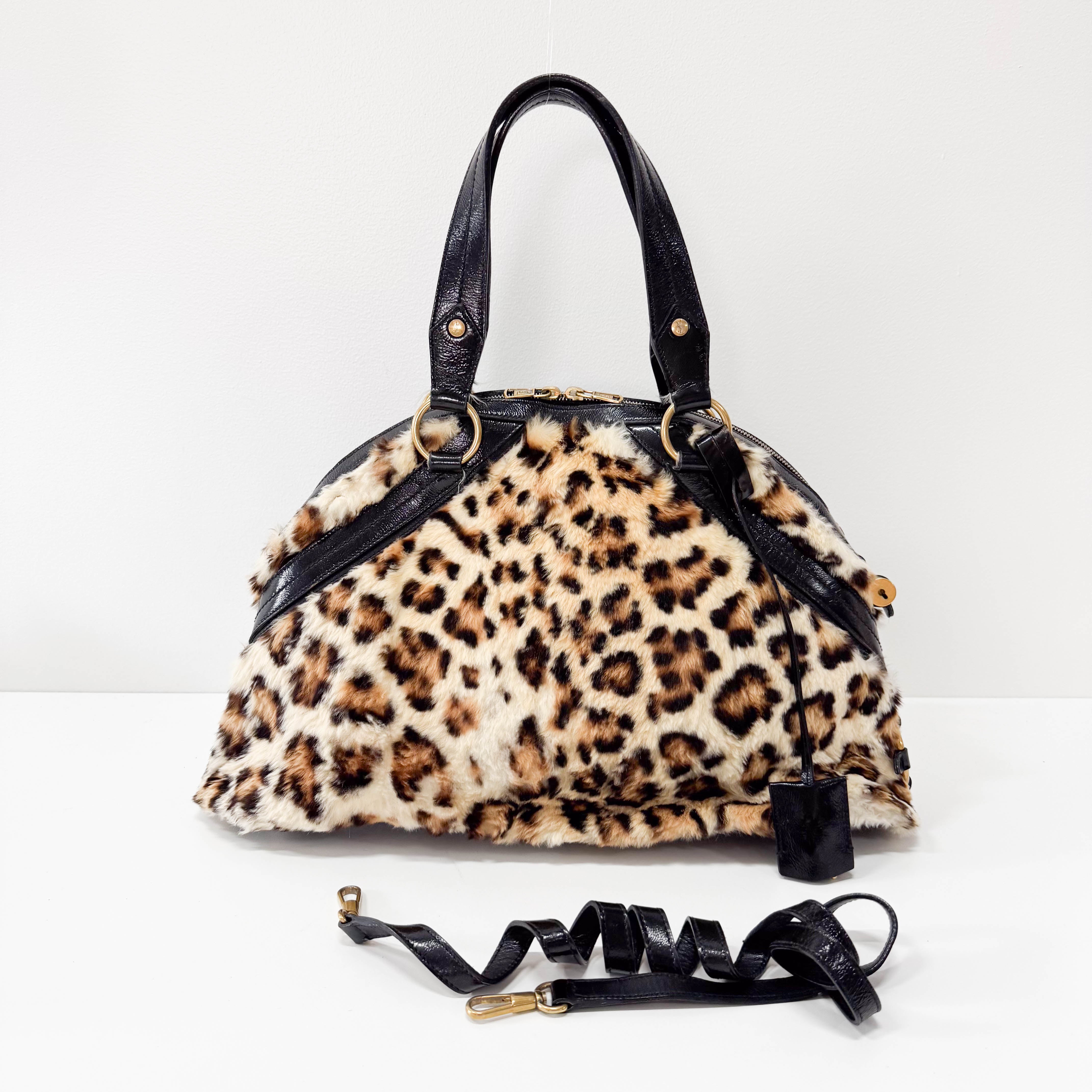 Muse Leopard Print Fur Handbag