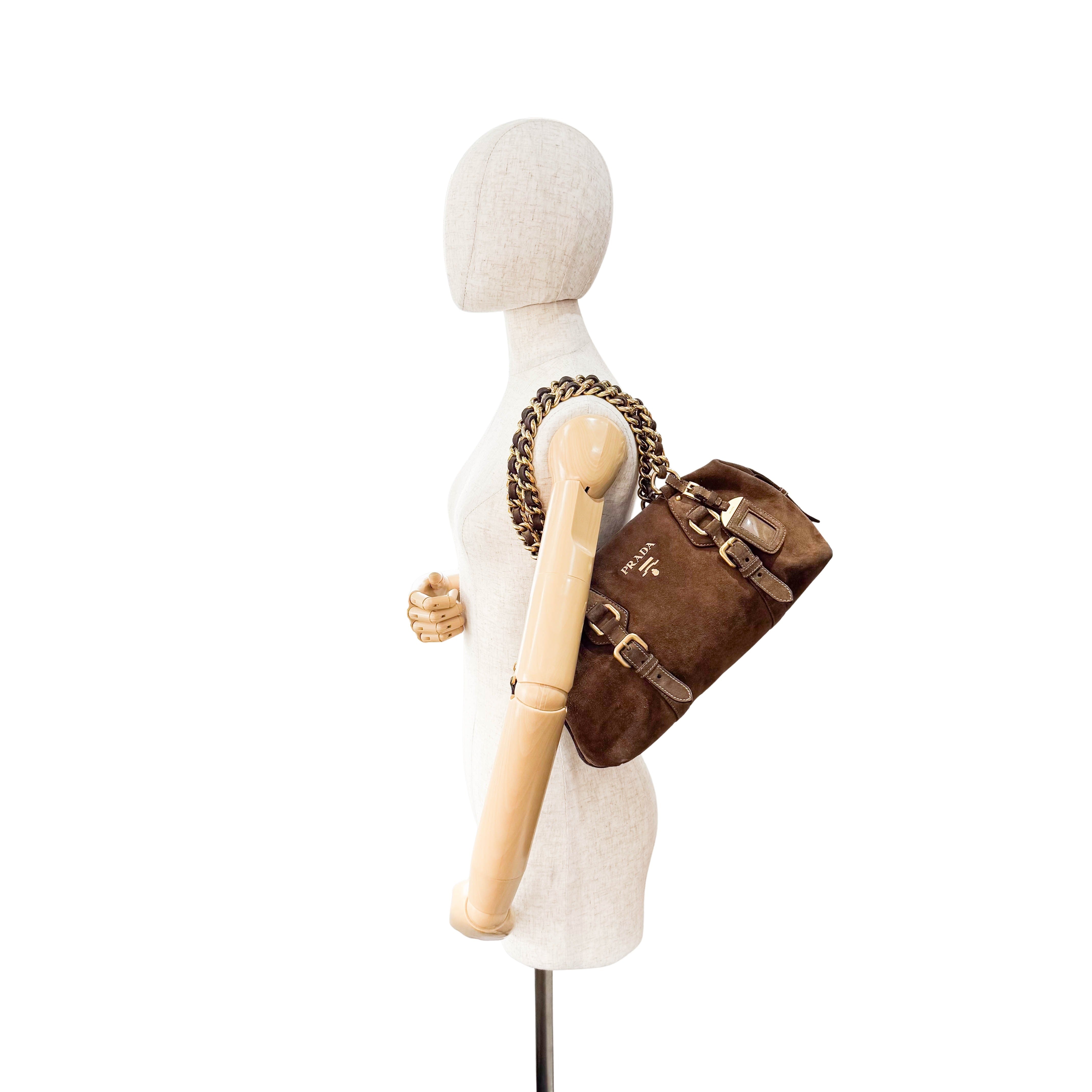 Brown Suede Gold Chain Shoulder Bag