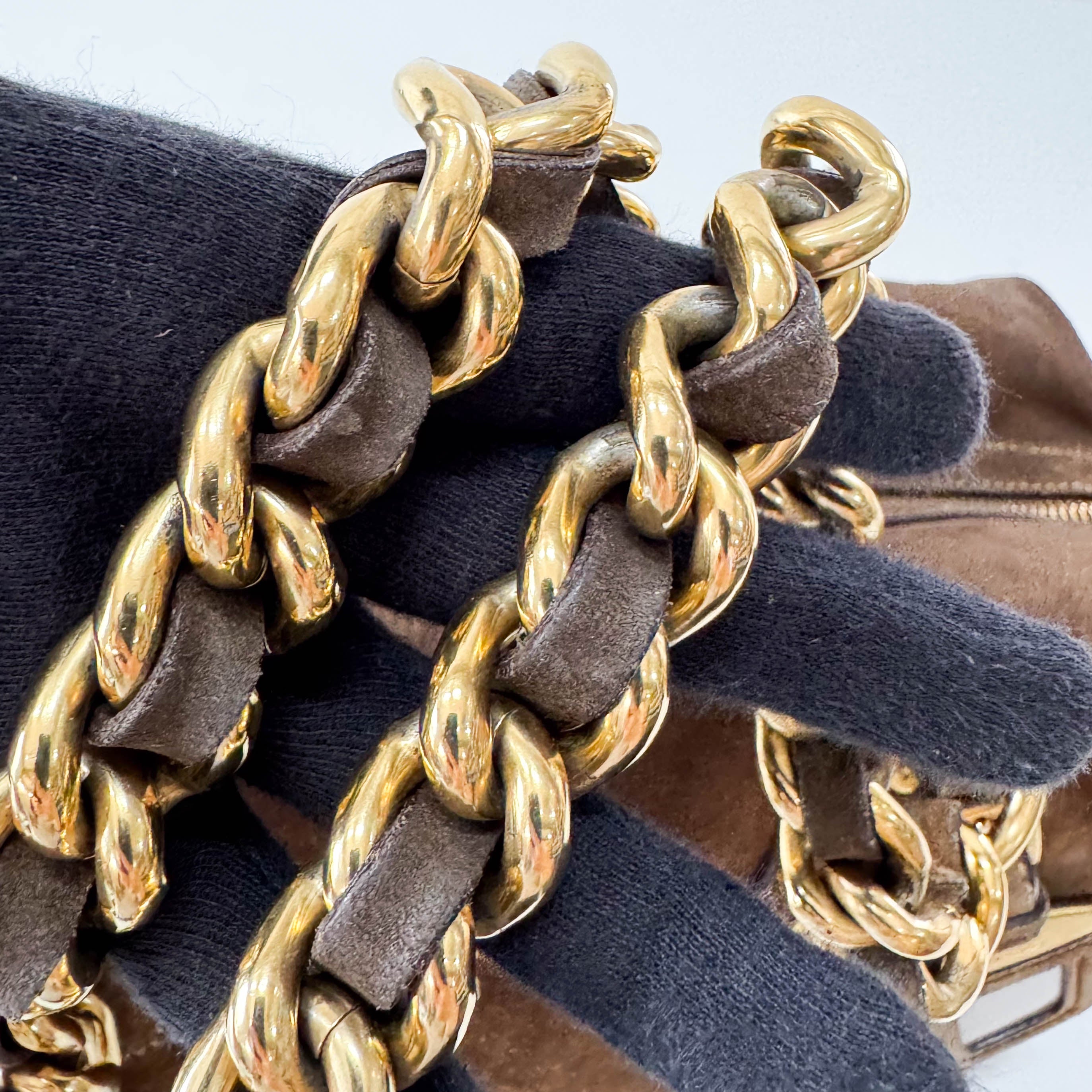 Brown Suede Gold Chain Shoulder Bag