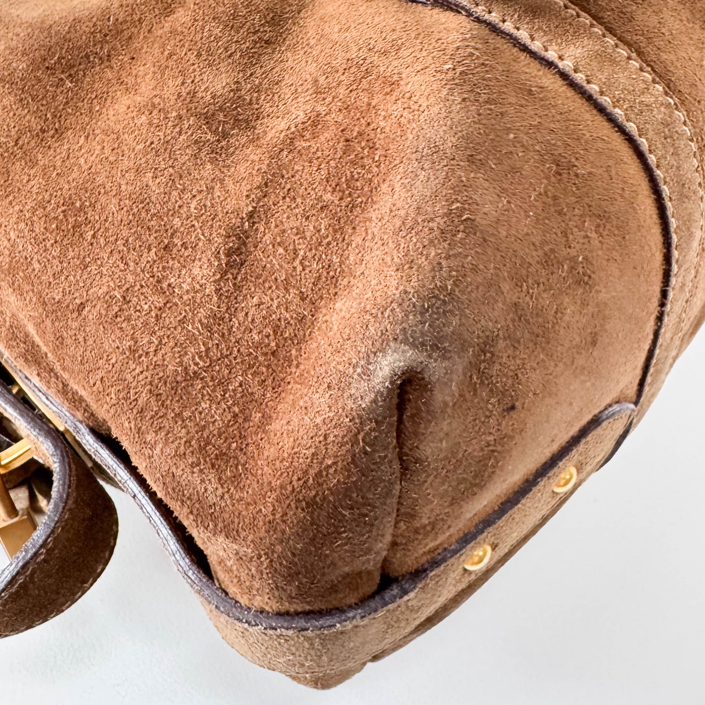 Brown Suede Gold Chain Shoulder Bag