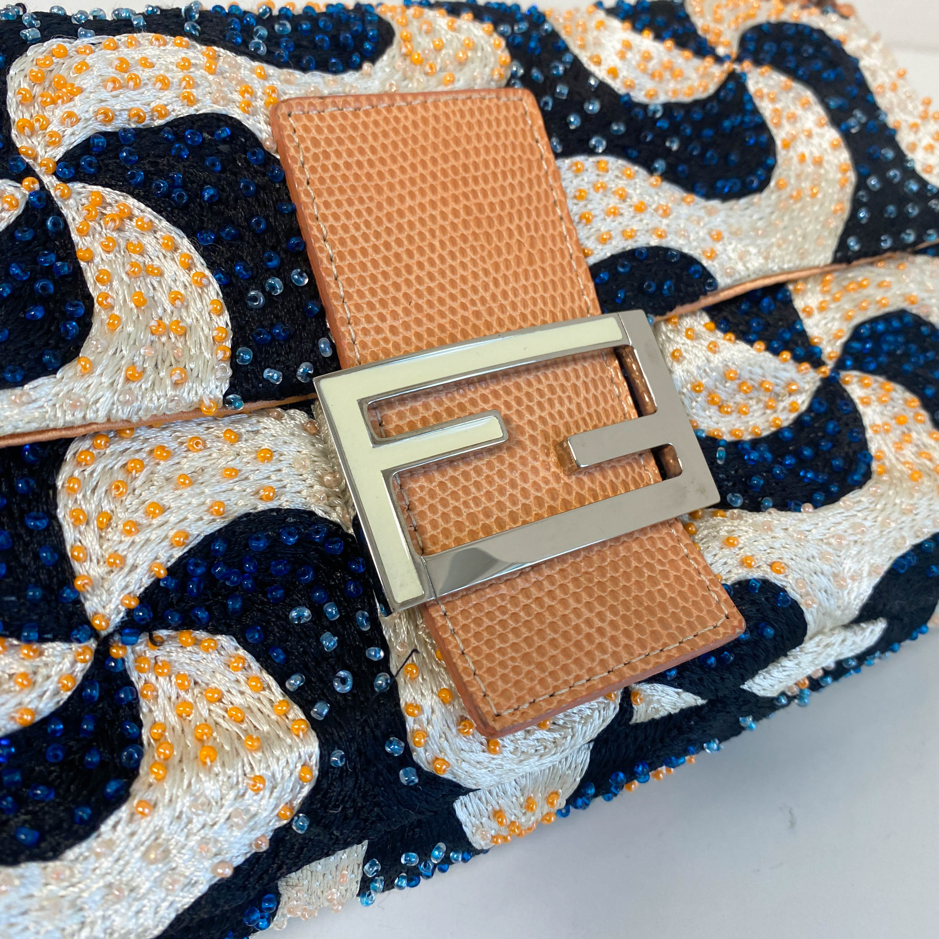 Baguette Beads White Orange Blue Shoulder Bag
