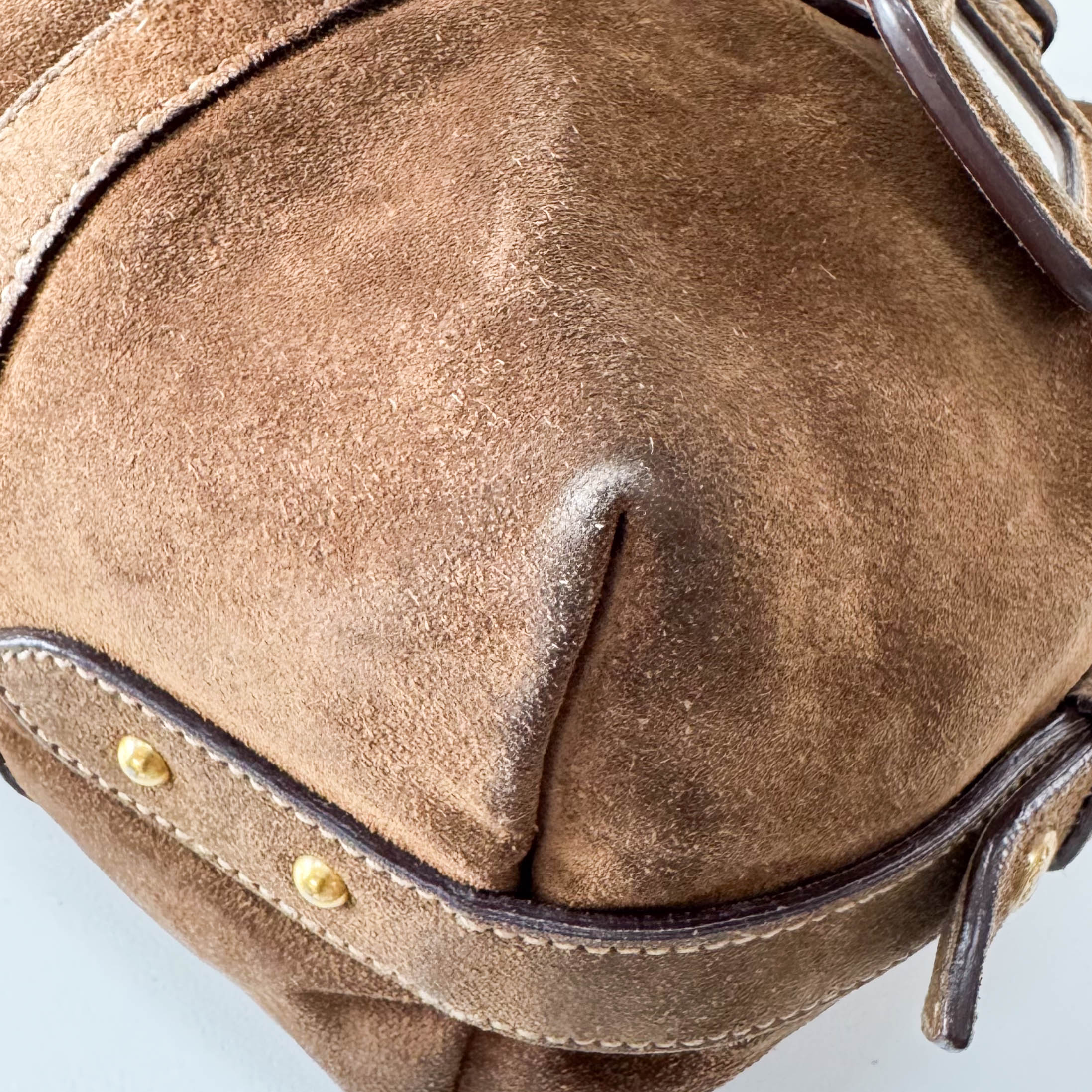 Brown Suede Gold Chain Shoulder Bag