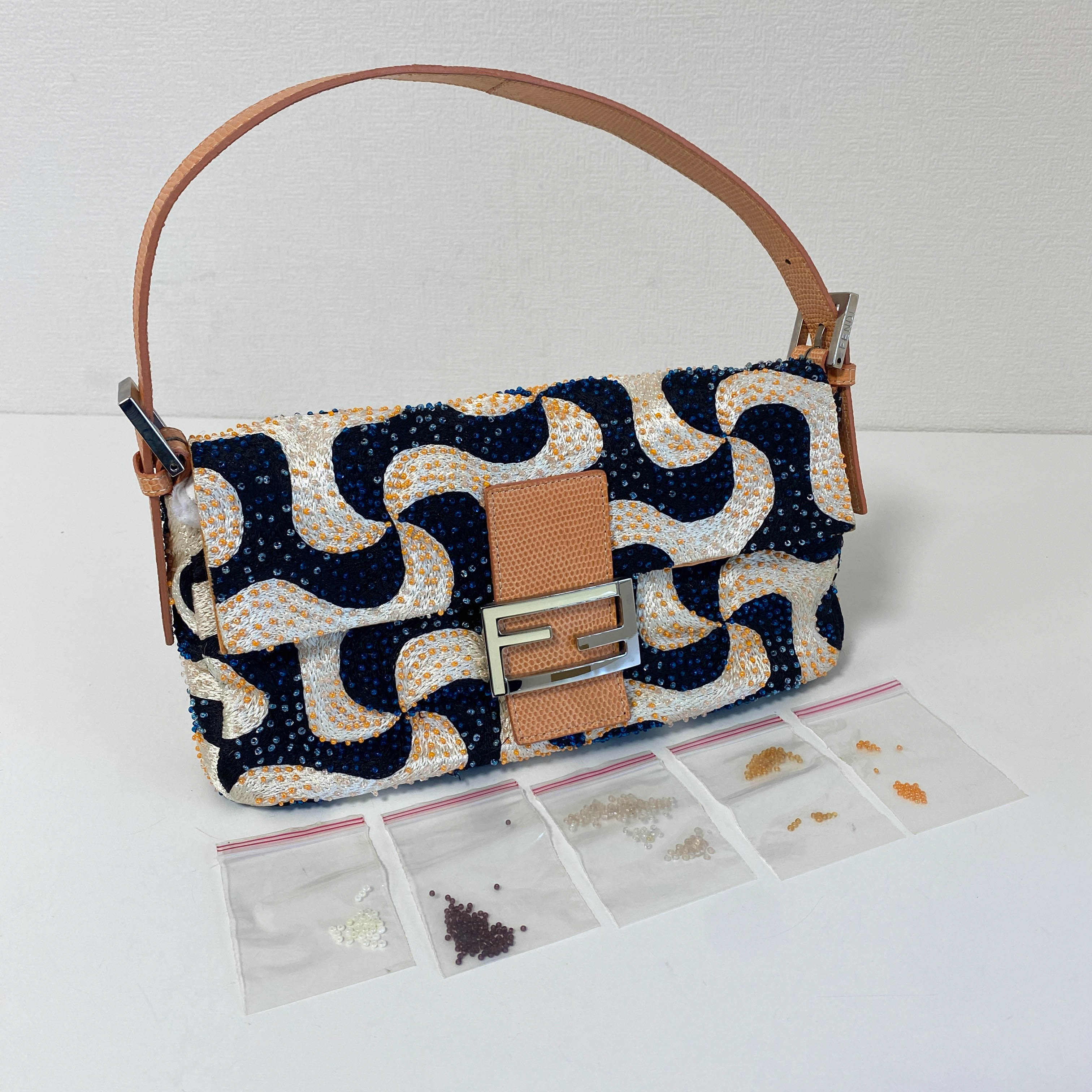 Baguette Beads White Orange Blue Shoulder Bag