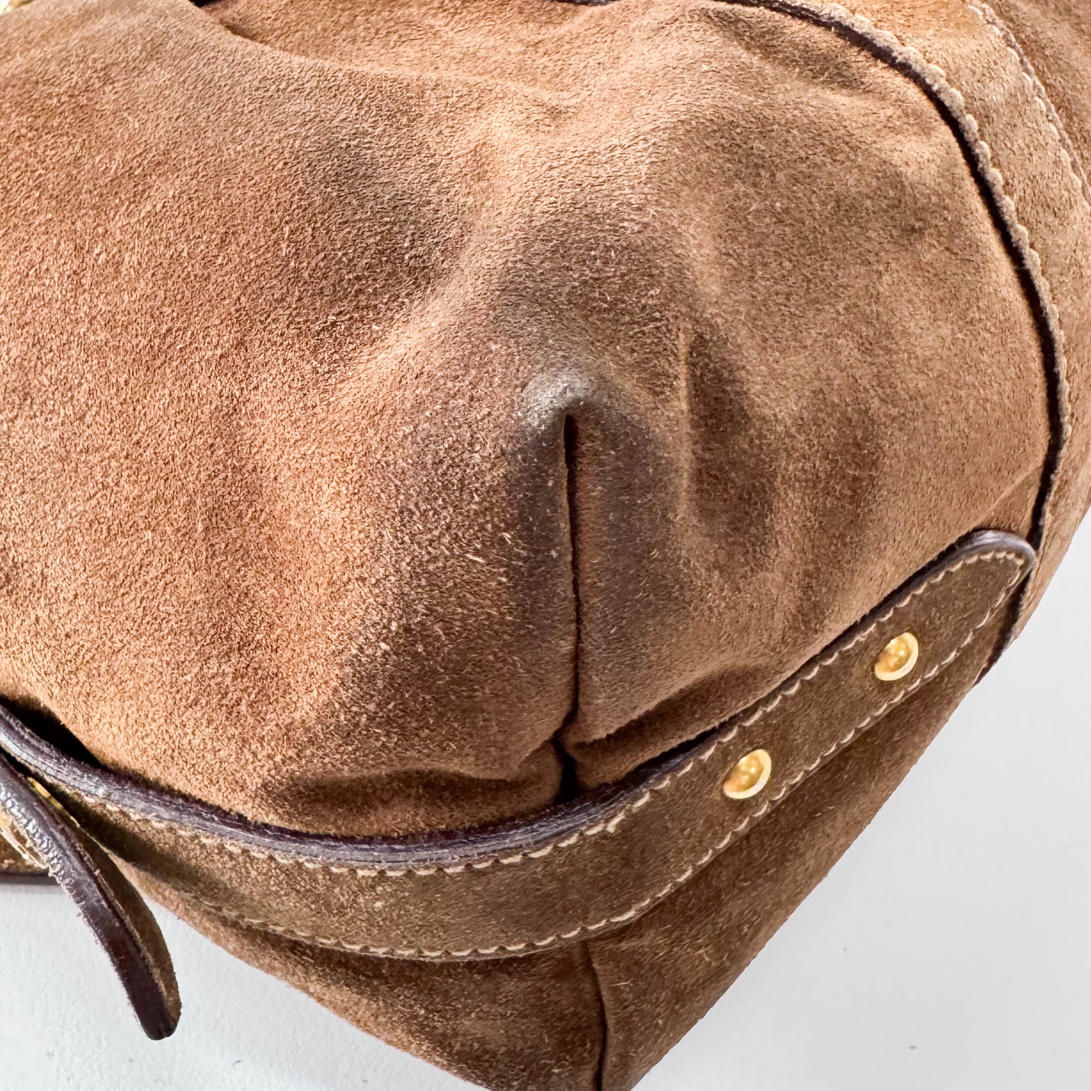 Brown Suede Gold Chain Shoulder Bag