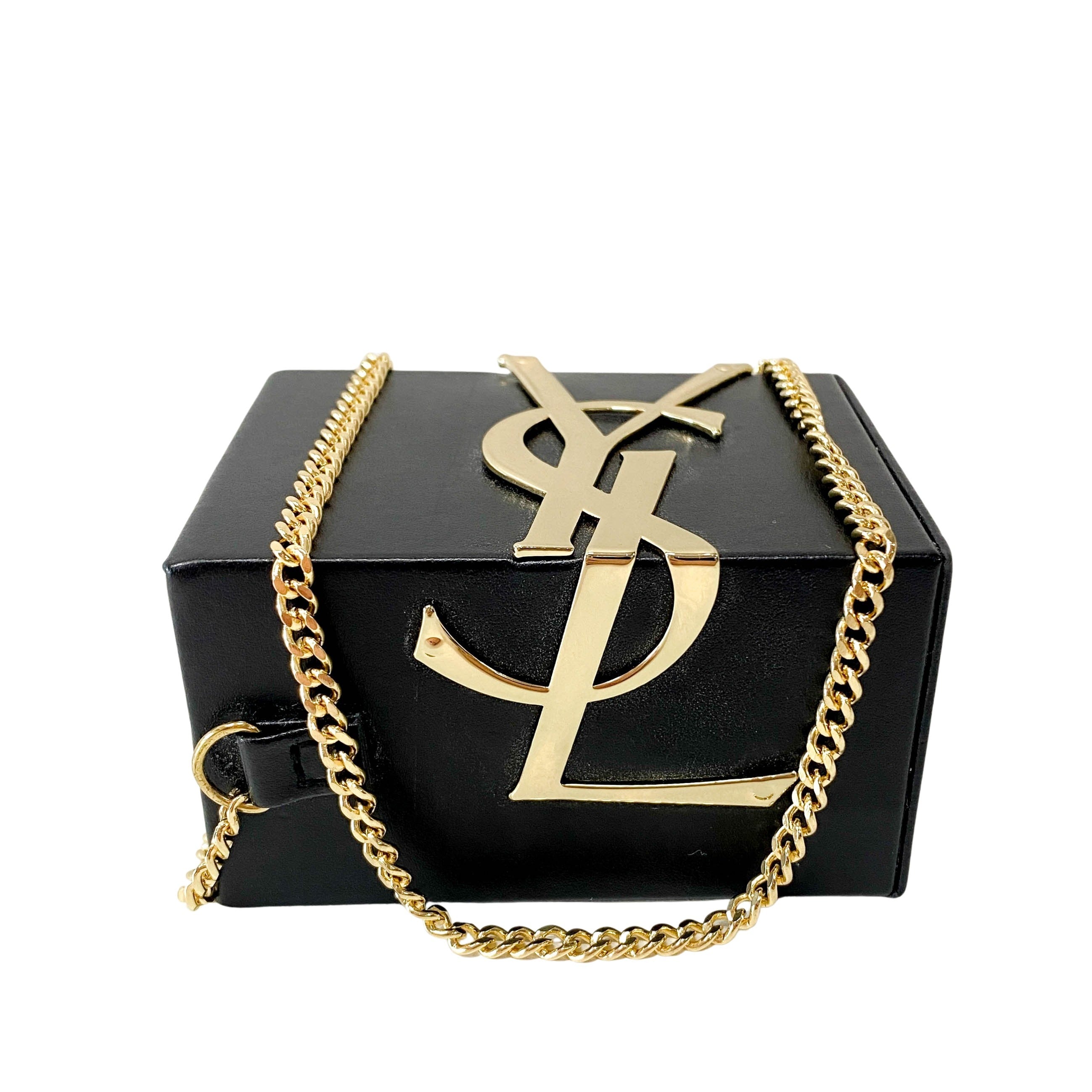 Beauté Mini Black Leather Vanity Case with Chain