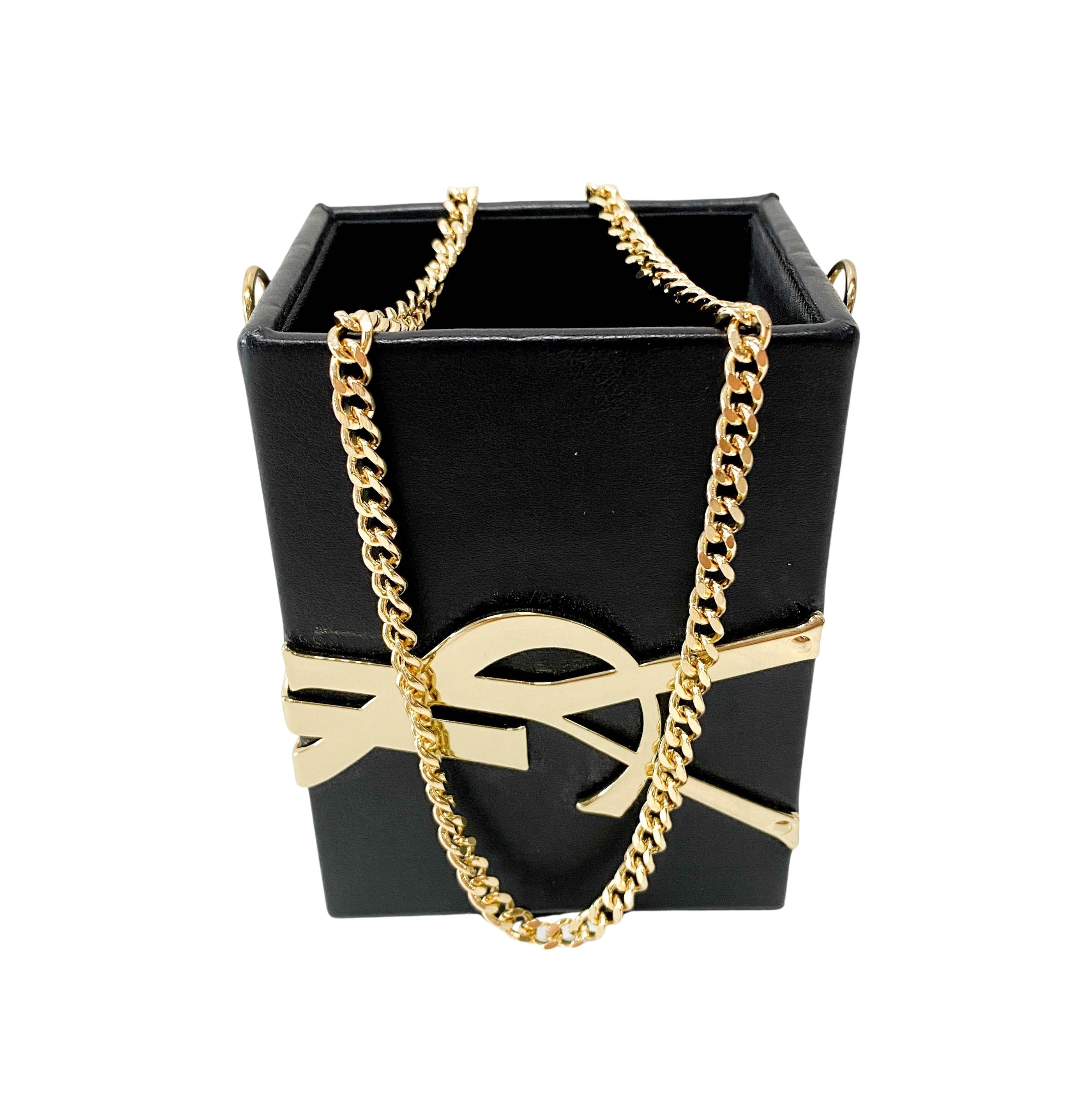 Beauté Mini Black Leather Vanity Case with Chain