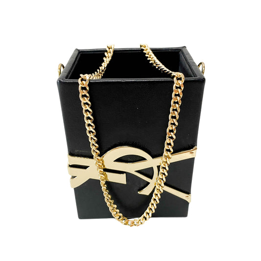 Beauté Mini Black Leather Vanity Case with Chain