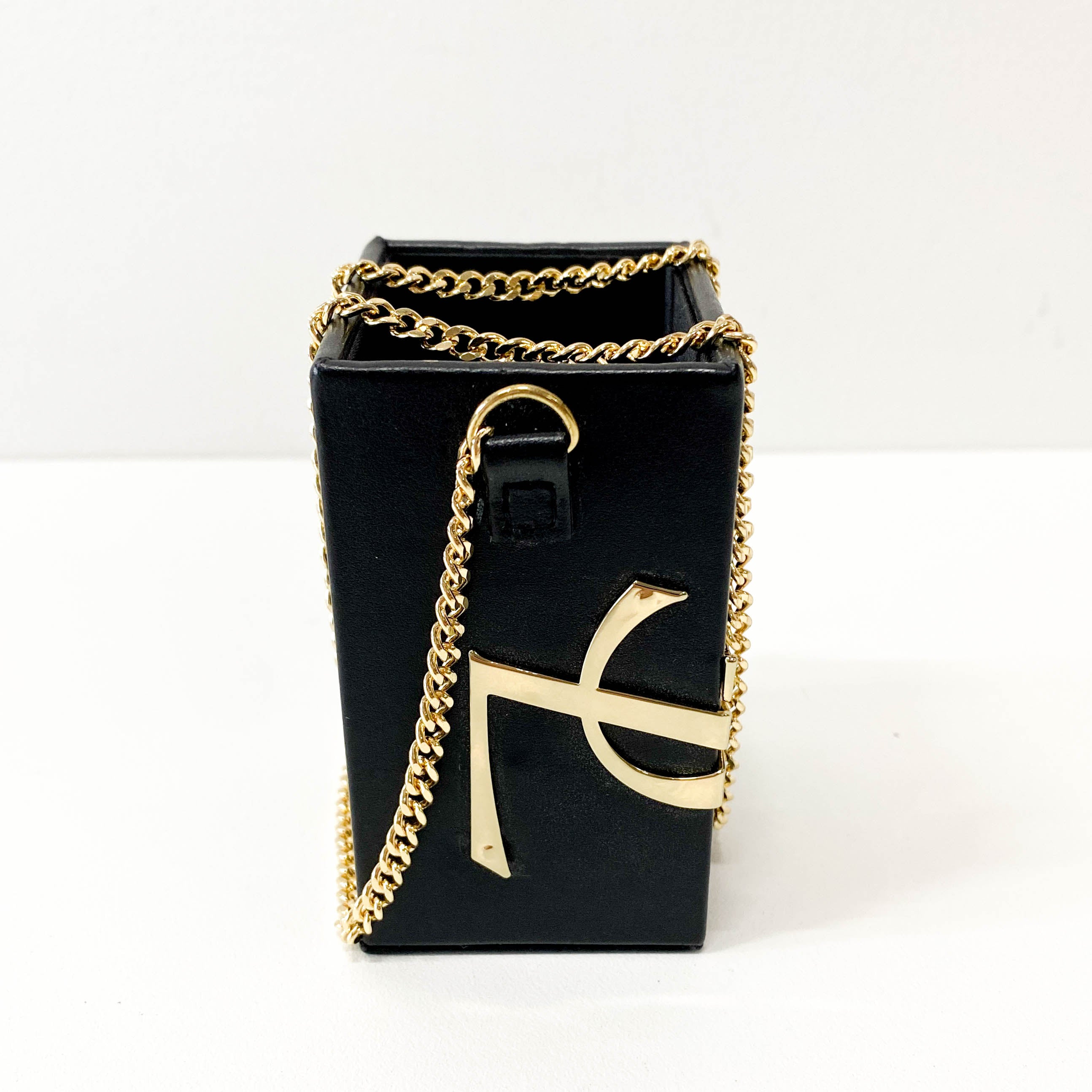 Beauté Mini Black Leather Vanity Case with Chain