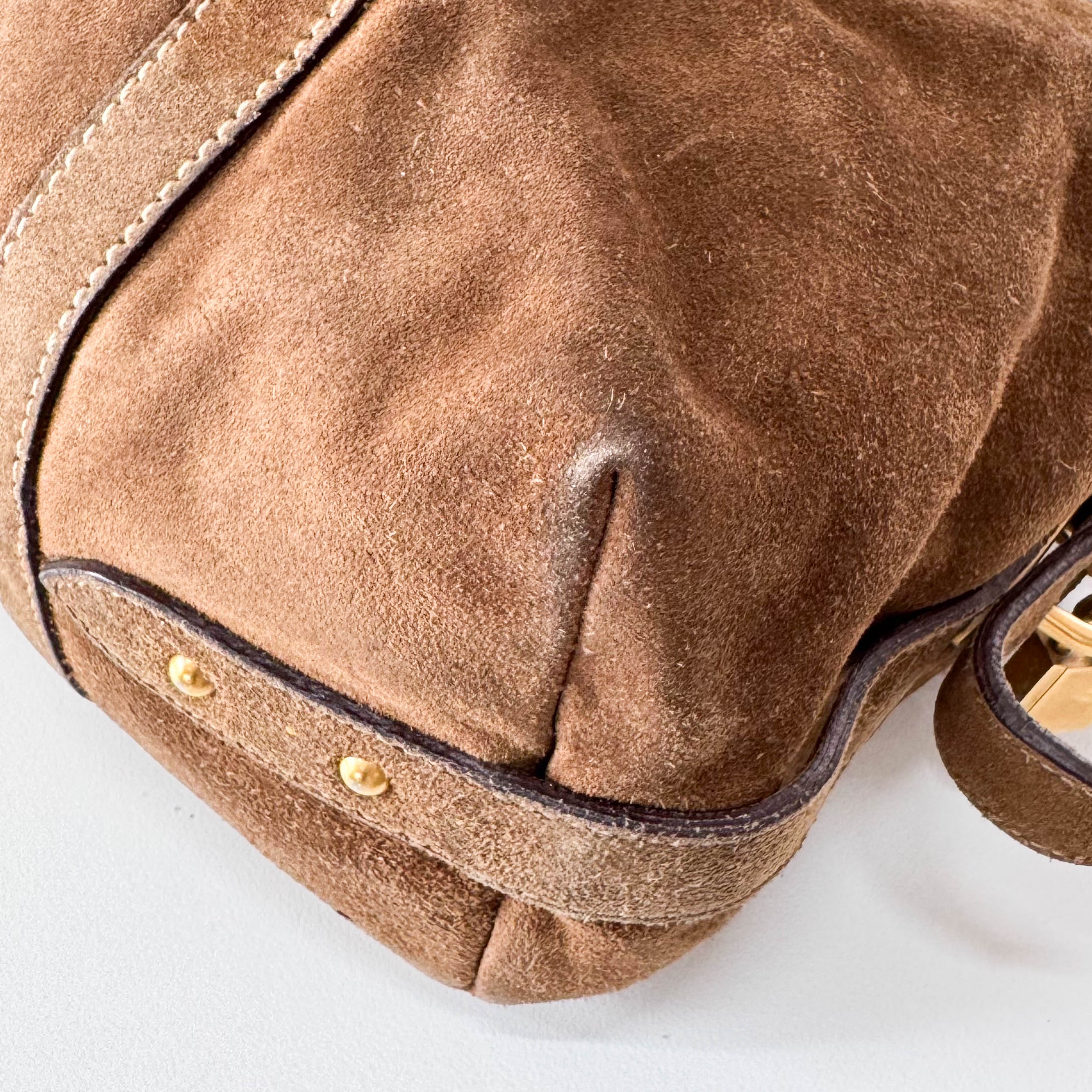 Brown Suede Gold Chain Shoulder Bag