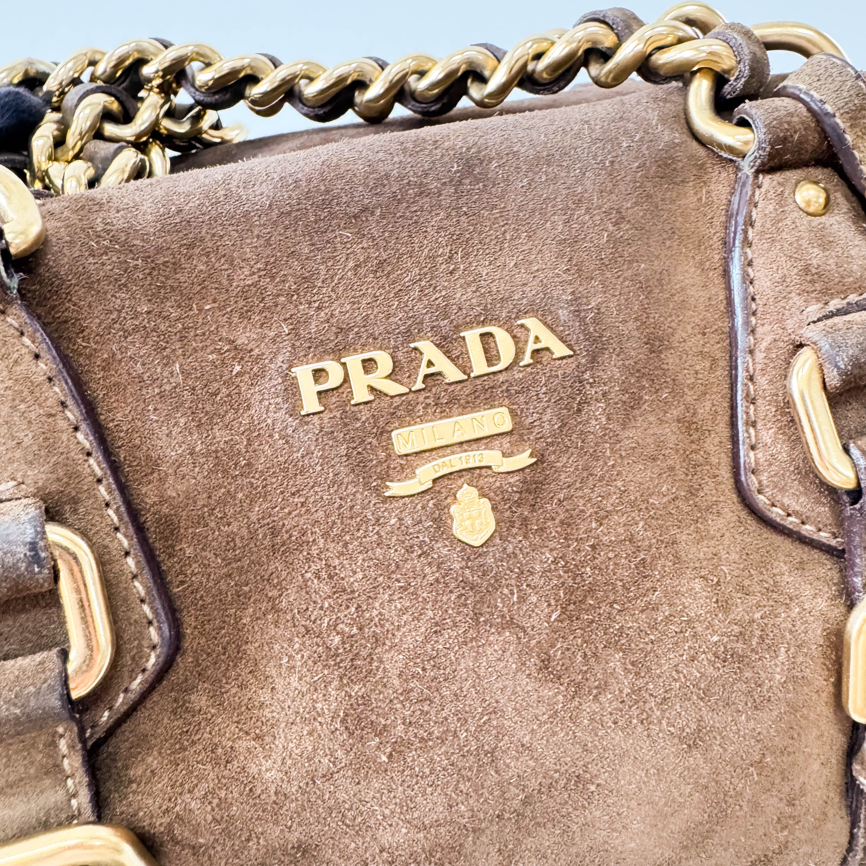 Brown Suede Gold Chain Shoulder Bag