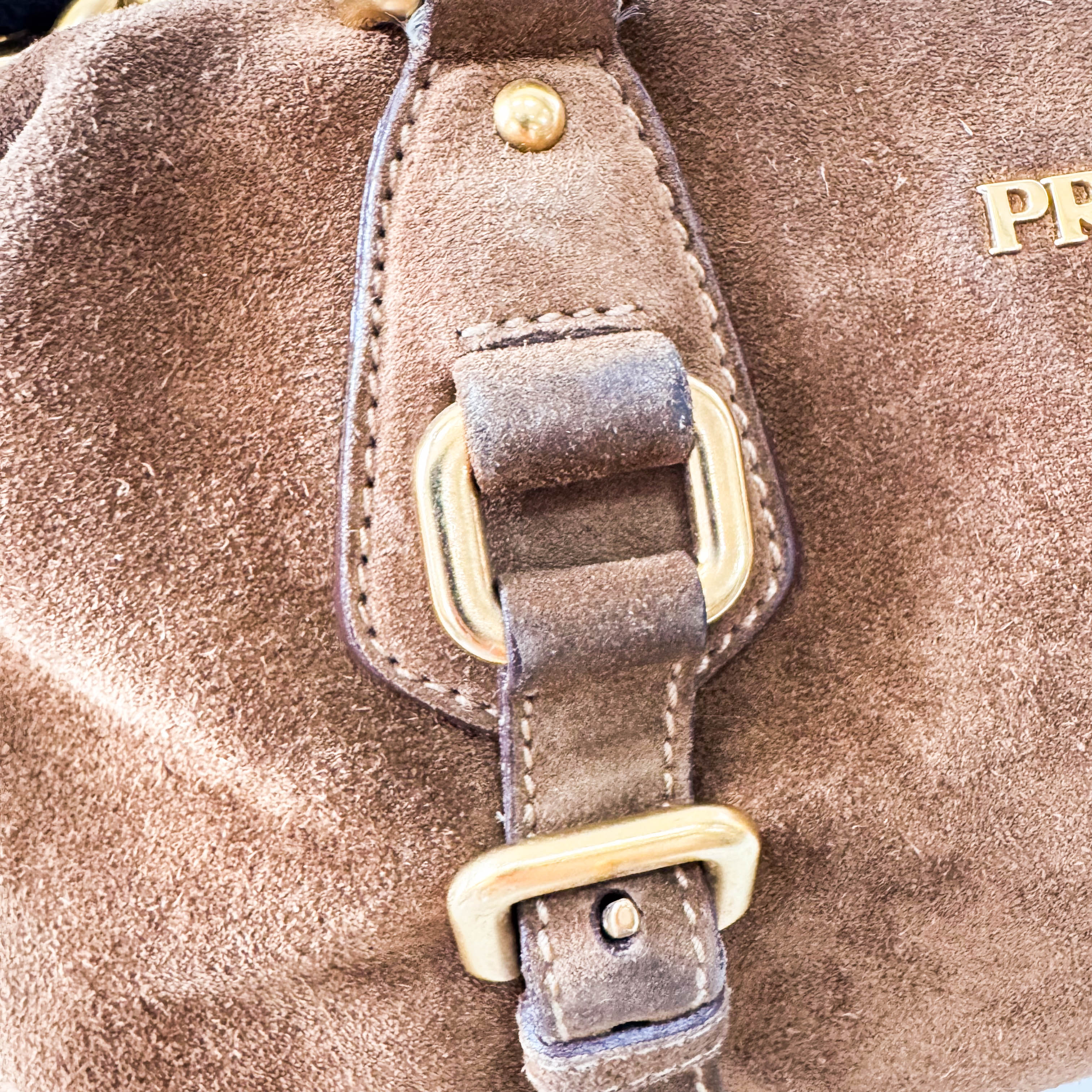 Brown Suede Gold Chain Shoulder Bag