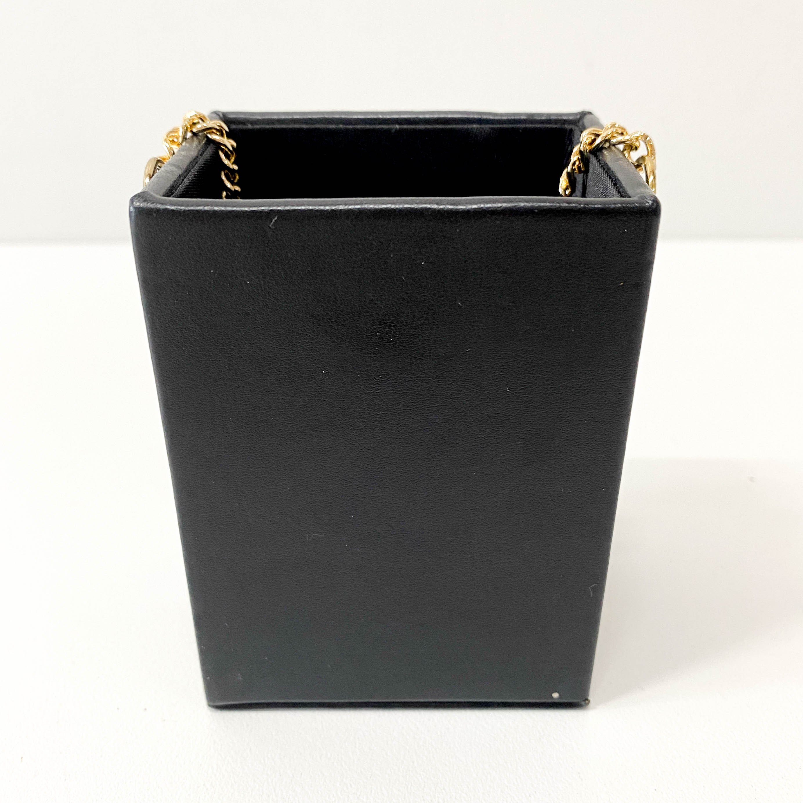 Beauté Mini Black Leather Vanity Case with Chain