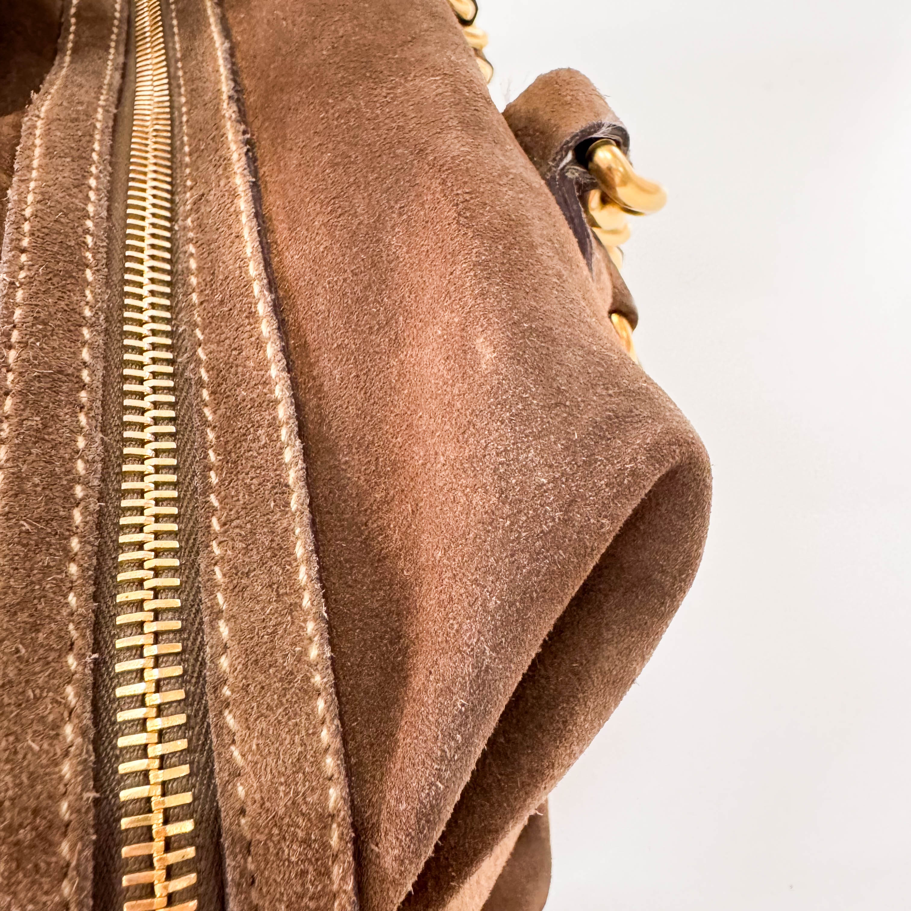 Brown Suede Gold Chain Shoulder Bag