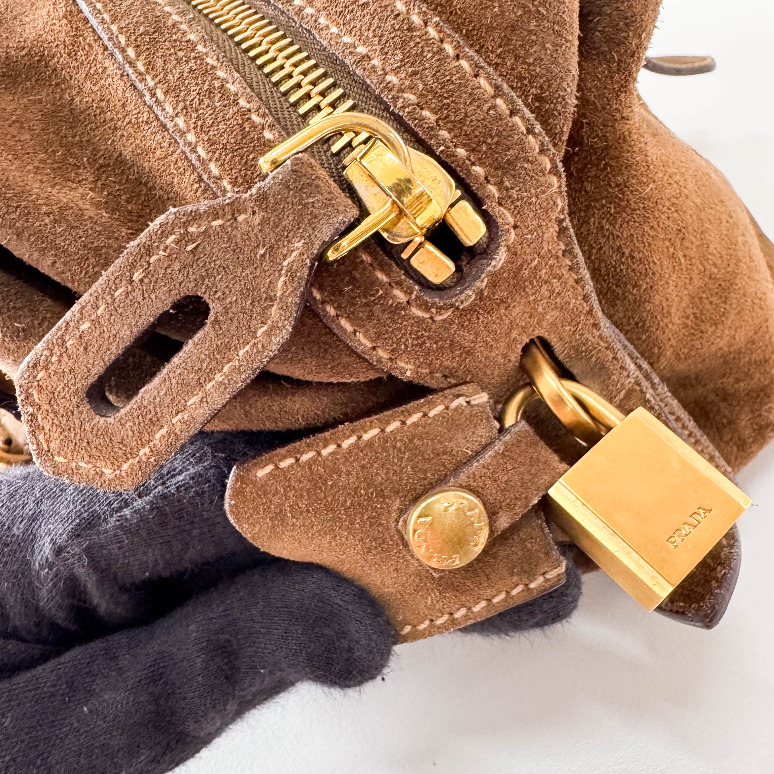 Brown Suede Gold Chain Shoulder Bag