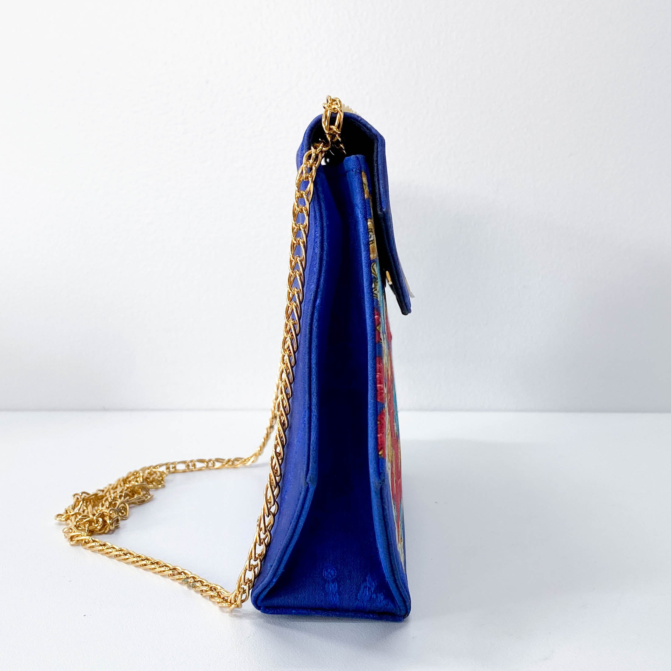 Mini Blue Floral Silk Shoulder Bag