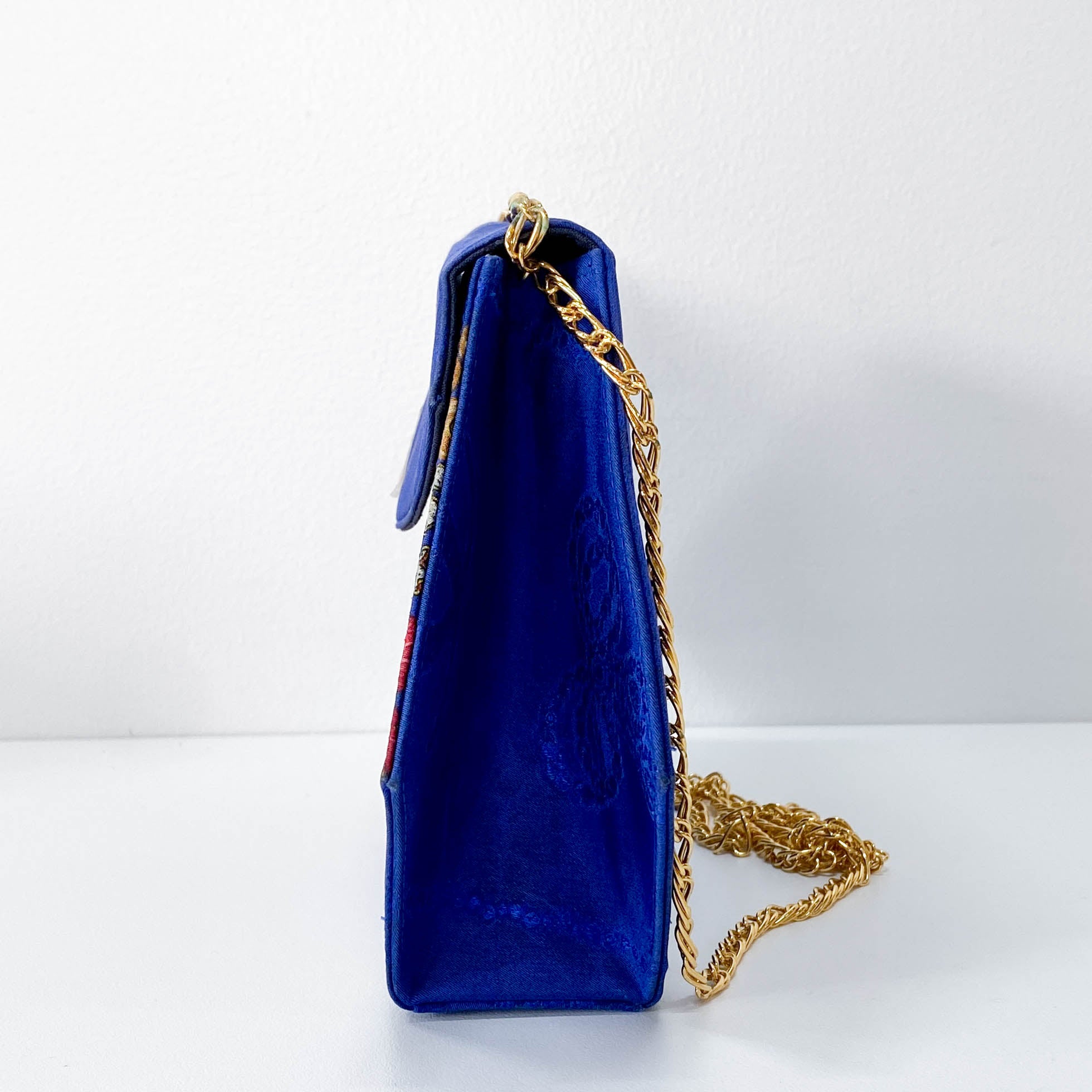 Mini Blue Floral Silk Shoulder Bag