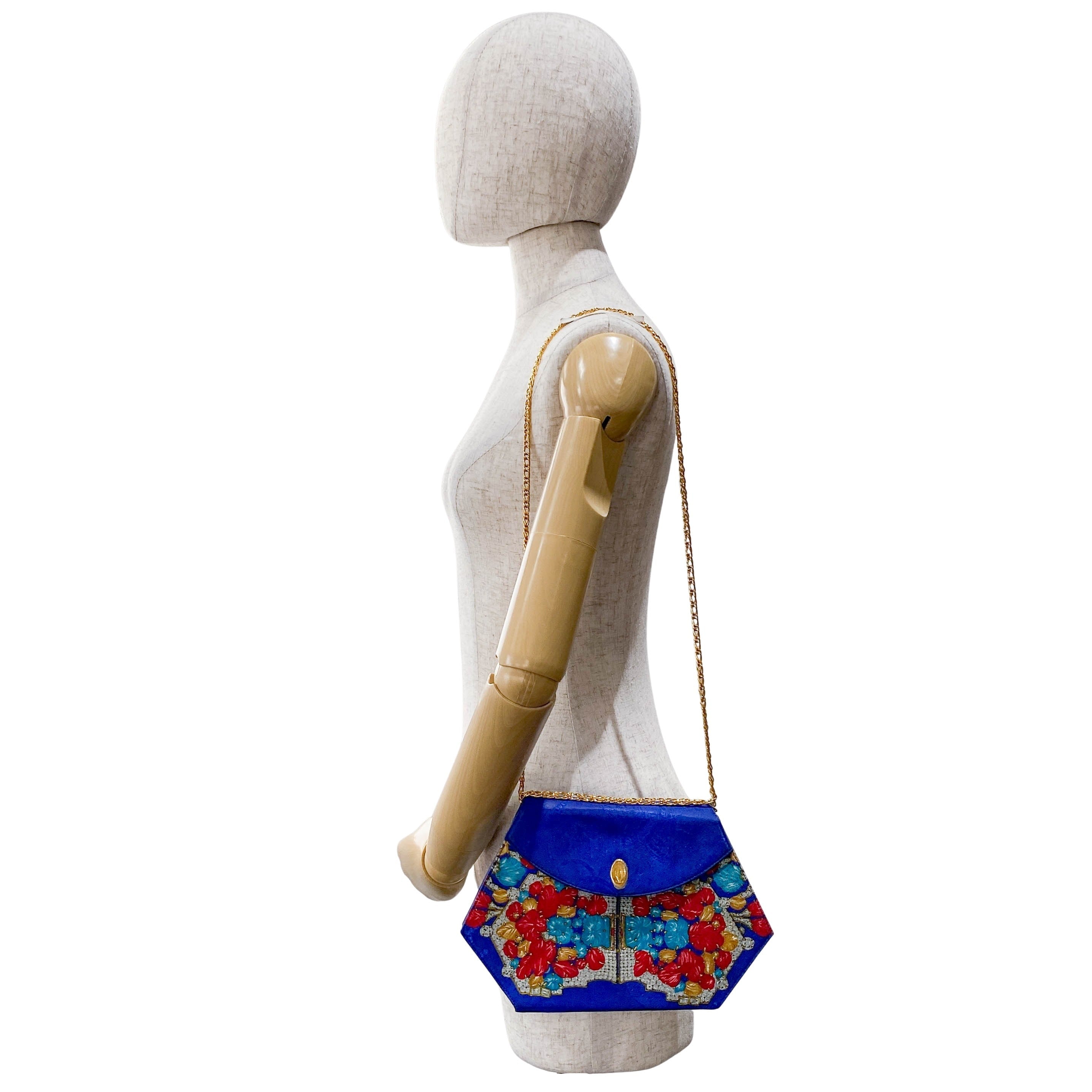 Mini Blue Floral Silk Shoulder Bag