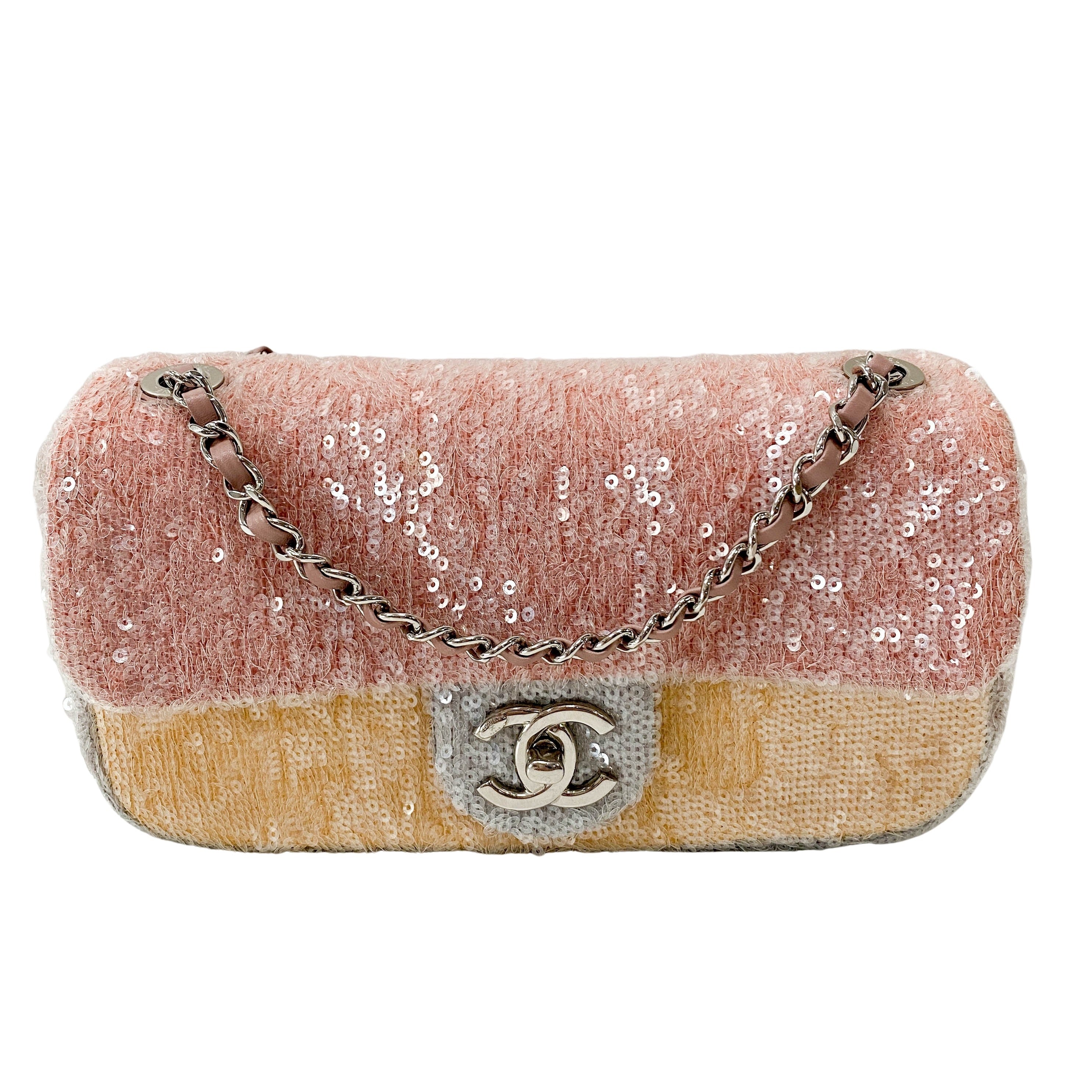 Waterfall Small Single Flap Double Chain Strap Multi-colour Sequin Bag