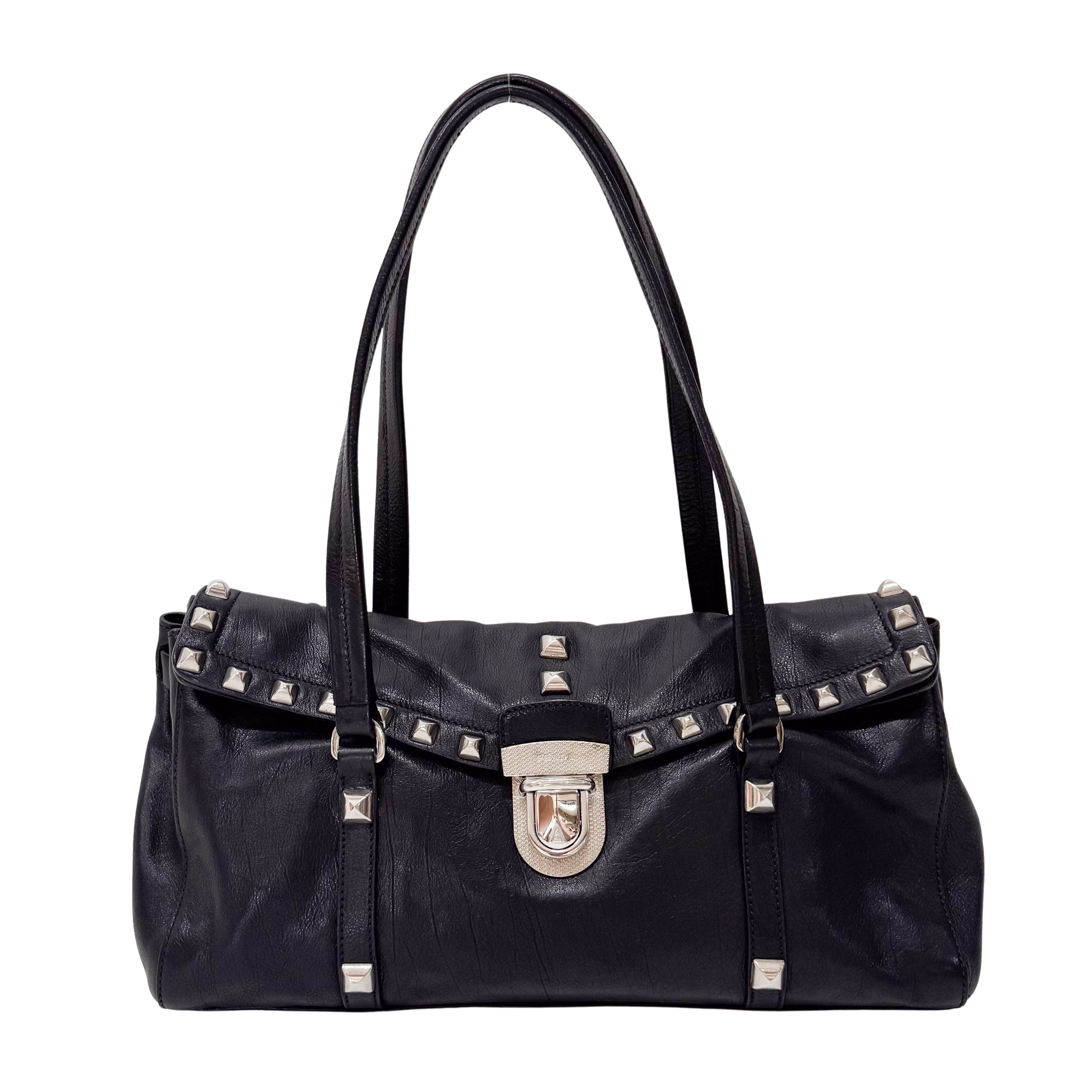 Vitello Black Calfskin Leather Shoulder Bag