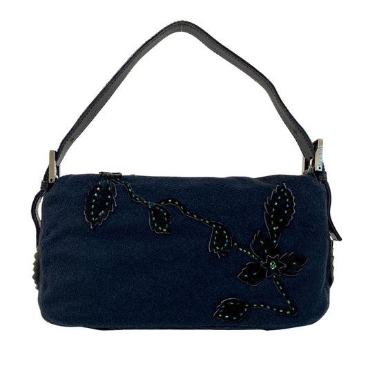 Baguette Black Cashmere and Pony Hair with Multi Colour Beaded Shoulder Bag