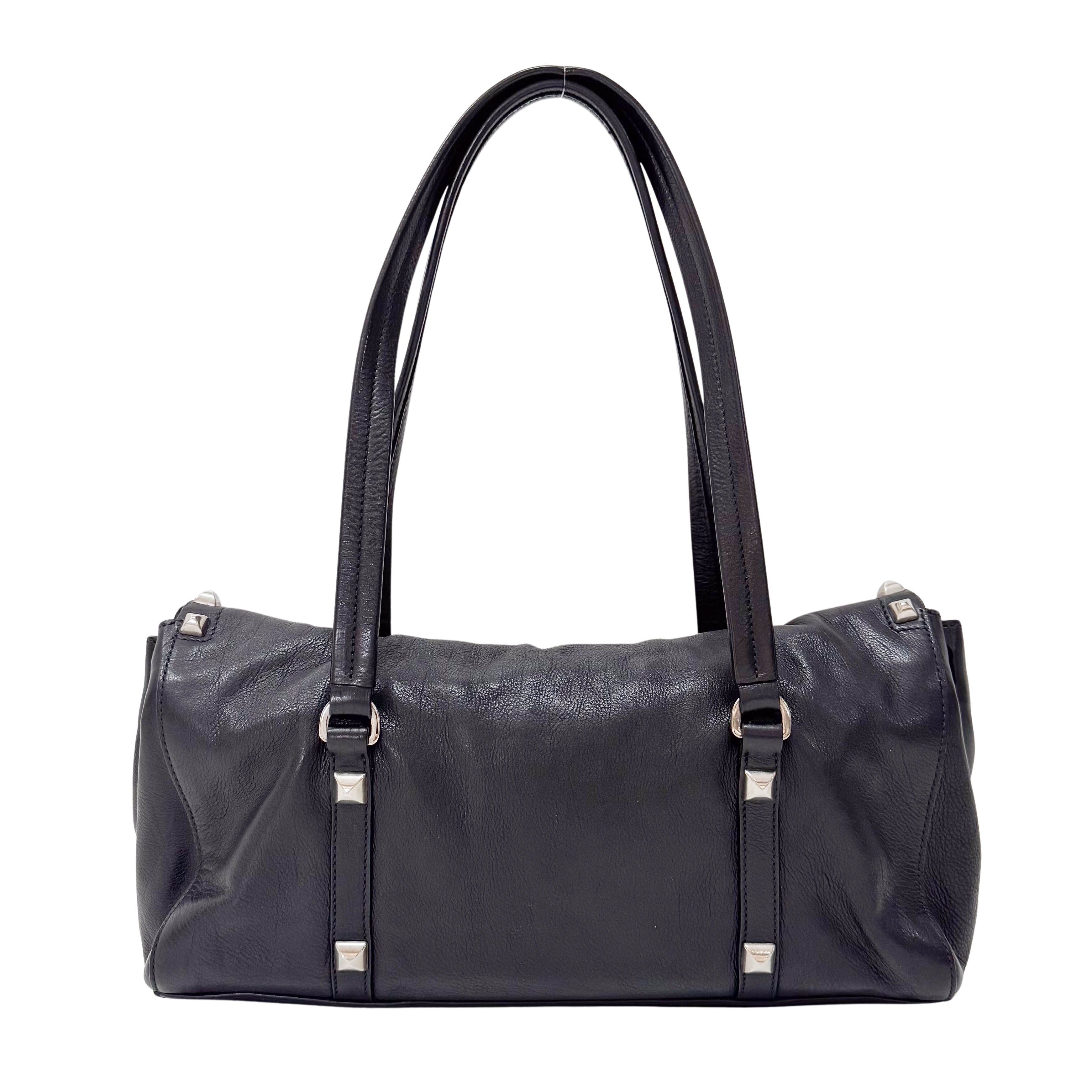 Vitello Black Calfskin Leather Shoulder Bag