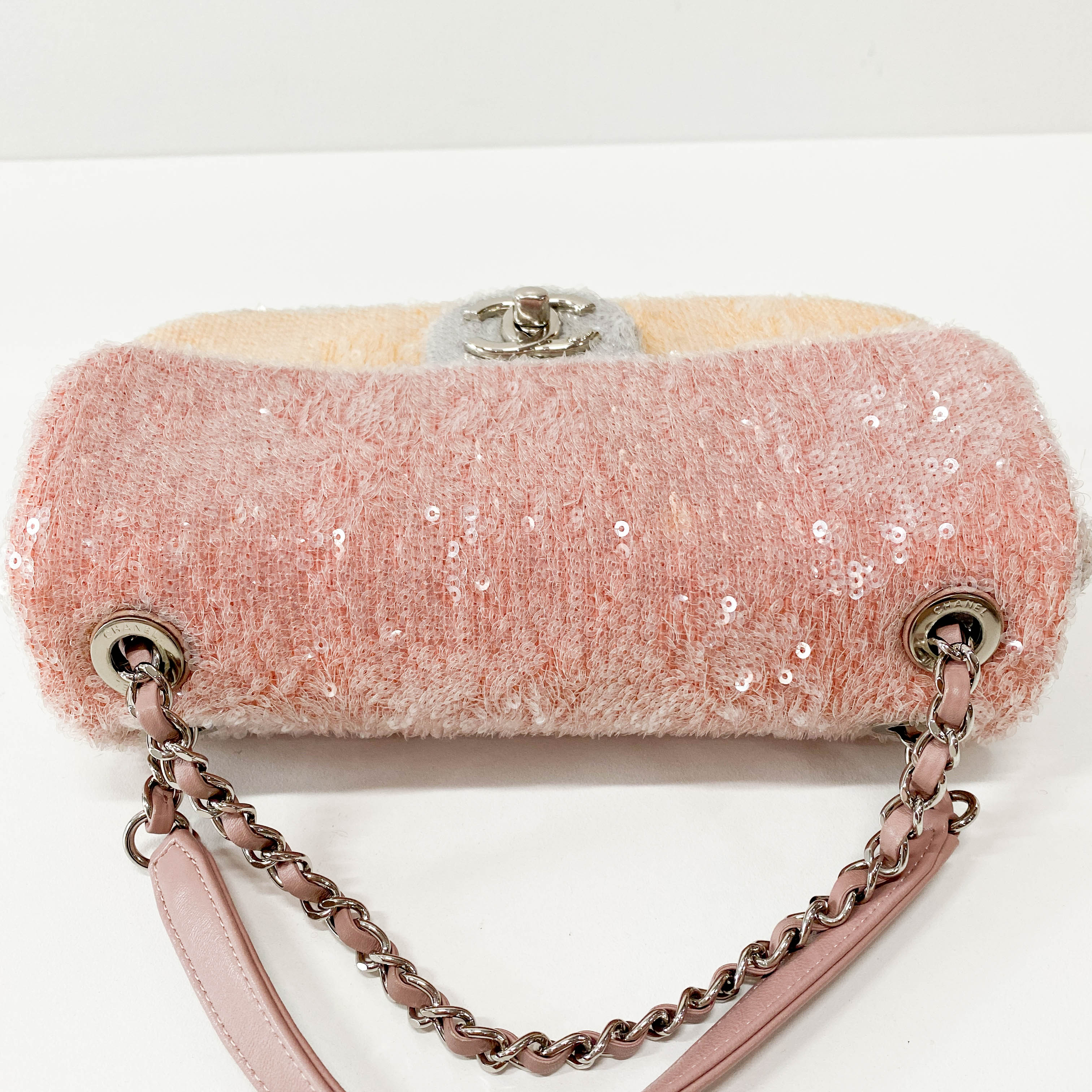 Waterfall Small Single Flap Double Chain Strap Multi-colour Sequin Bag