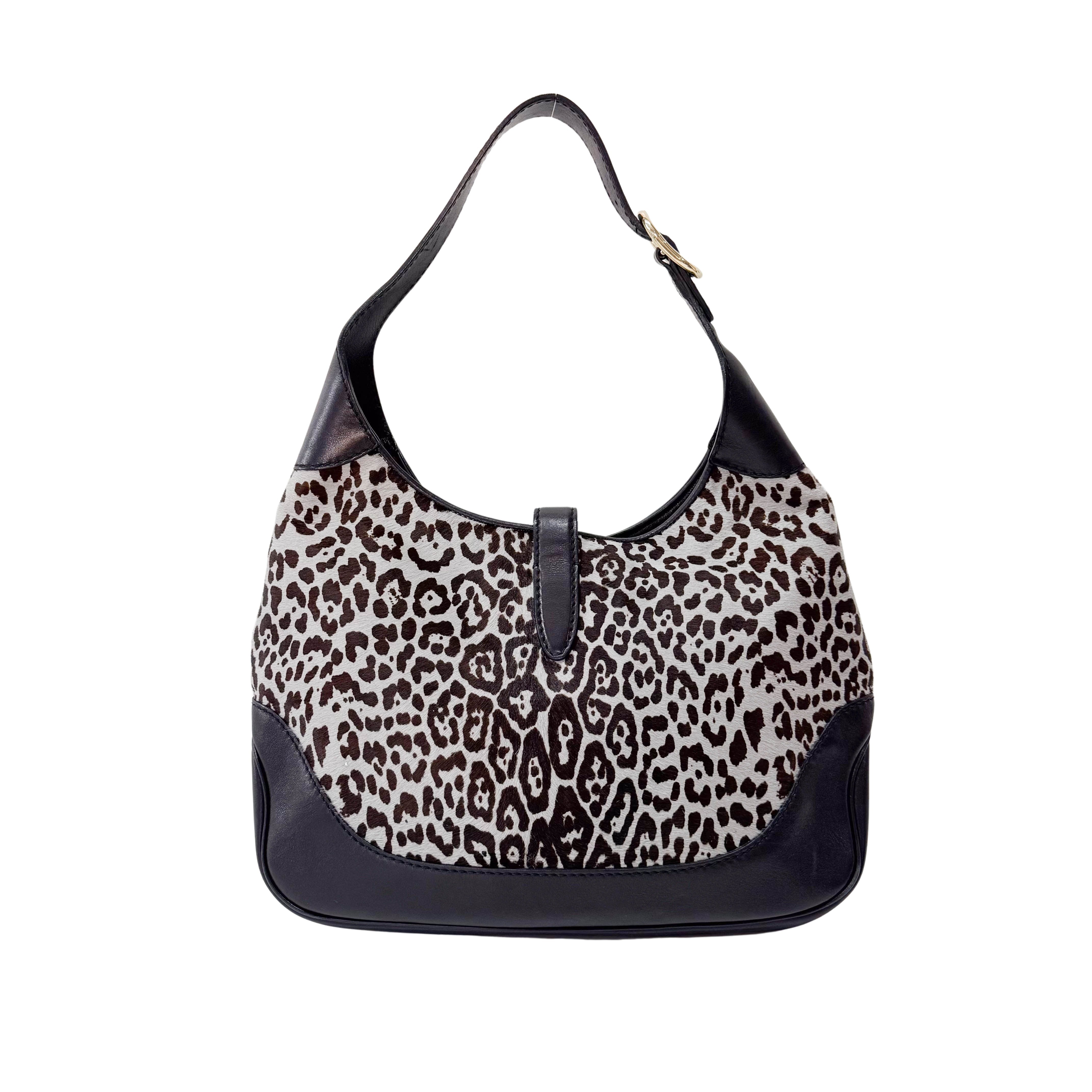 Jackie 1961 Blue Leopard Bony Hair Shoulder Bag