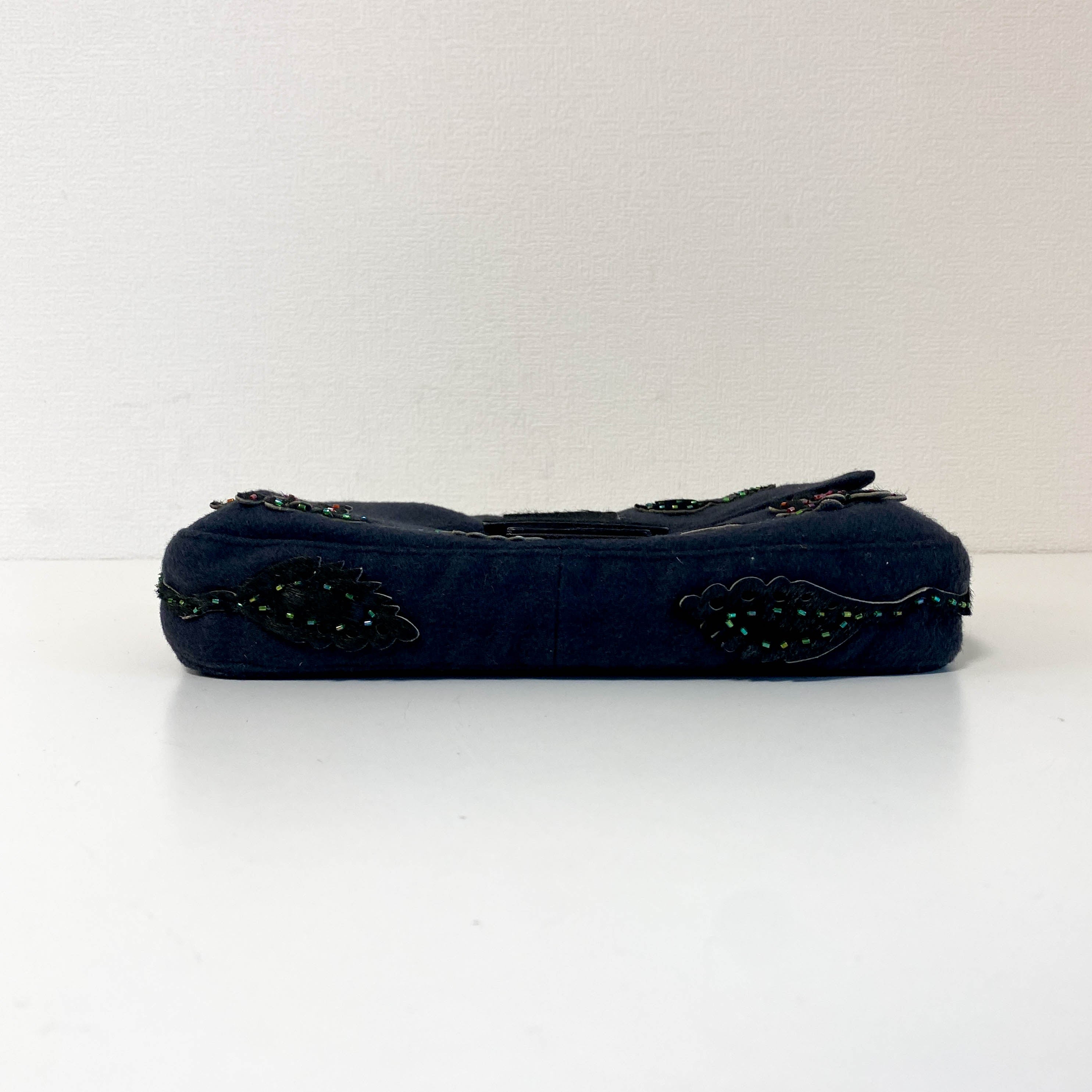 Baguette Black Cashmere and Pony Hair with Multi Colour Beaded Shoulder Bag