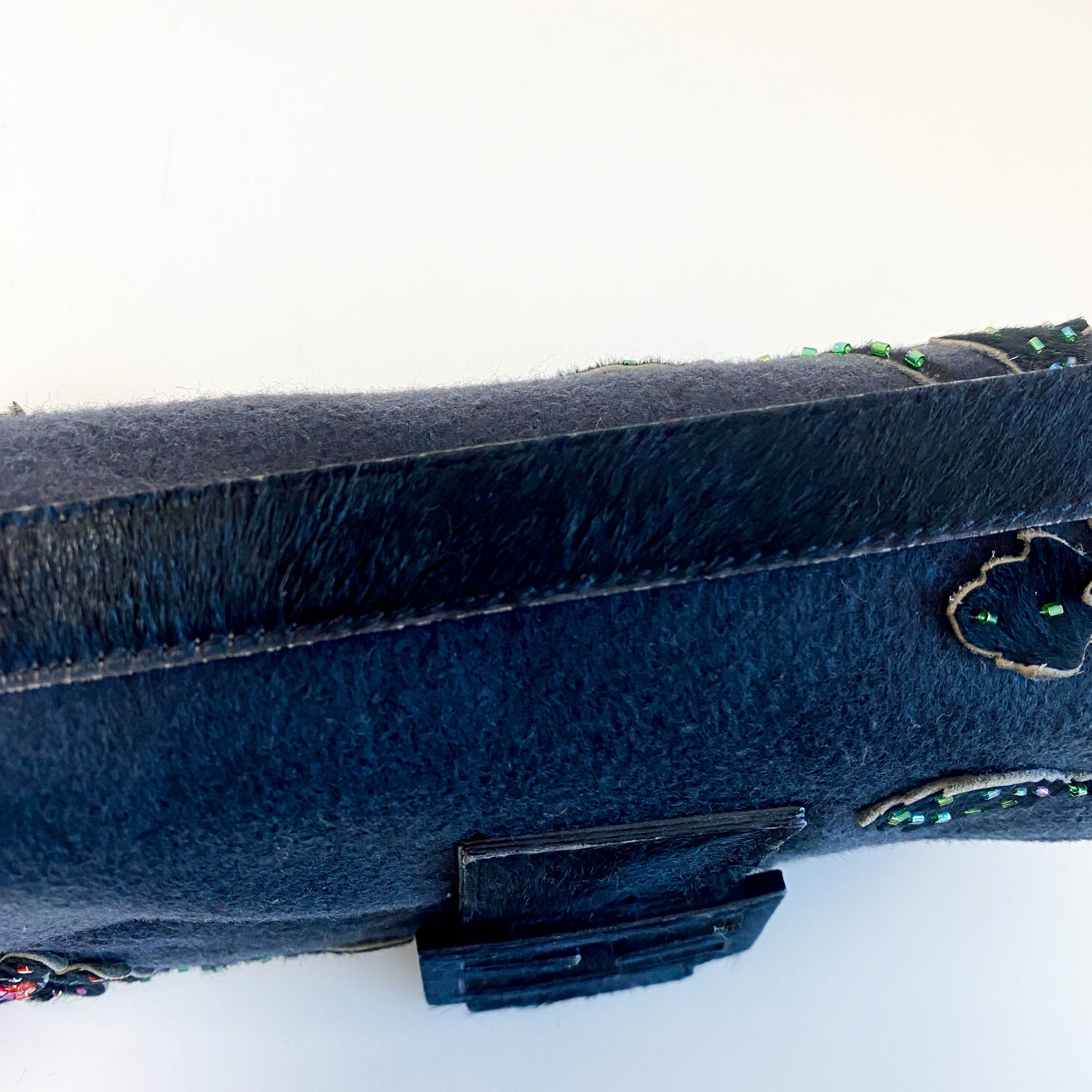Baguette Black Cashmere and Pony Hair with Multi Colour Beaded Shoulder Bag