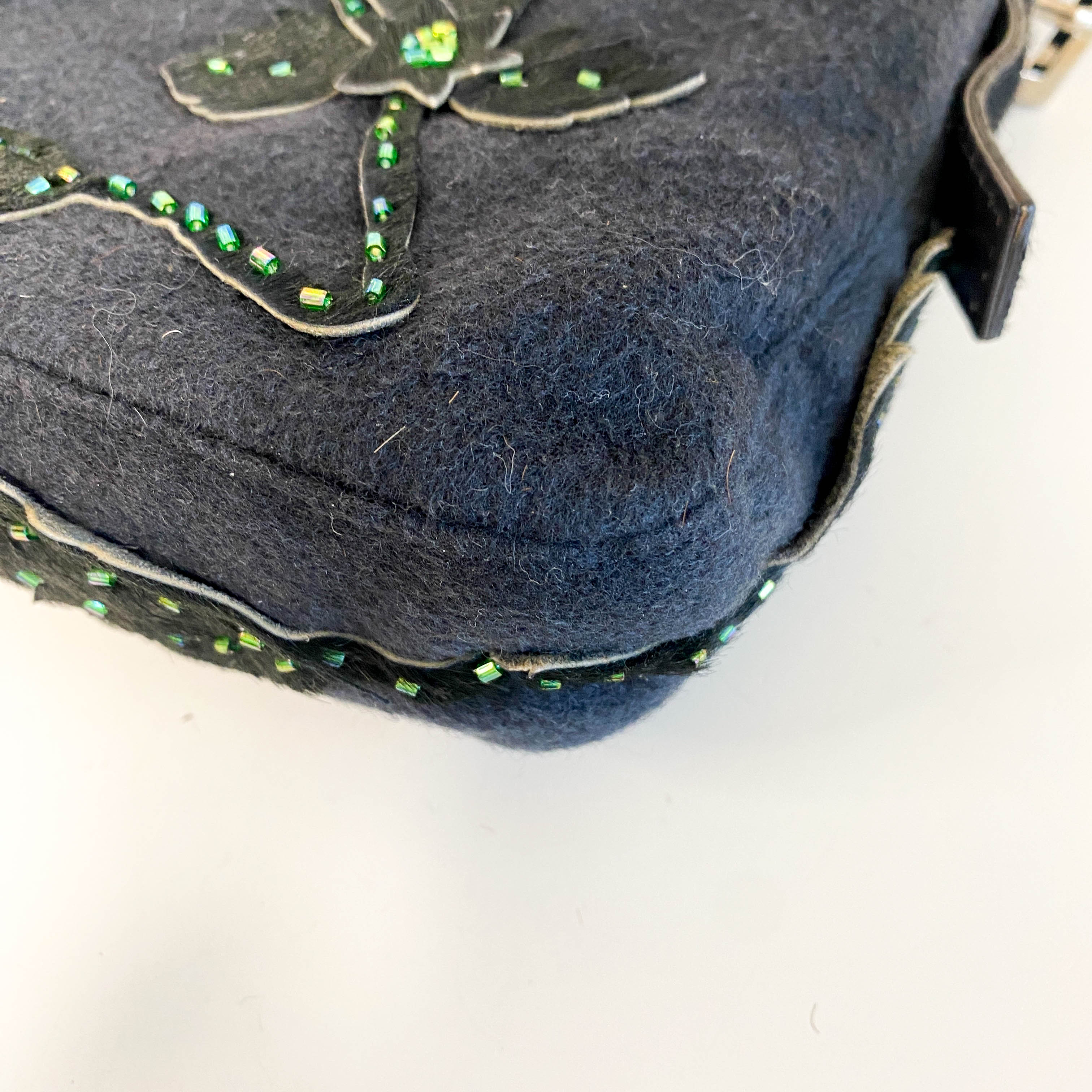 Baguette Black Cashmere and Pony Hair with Multi Colour Beaded Shoulder Bag