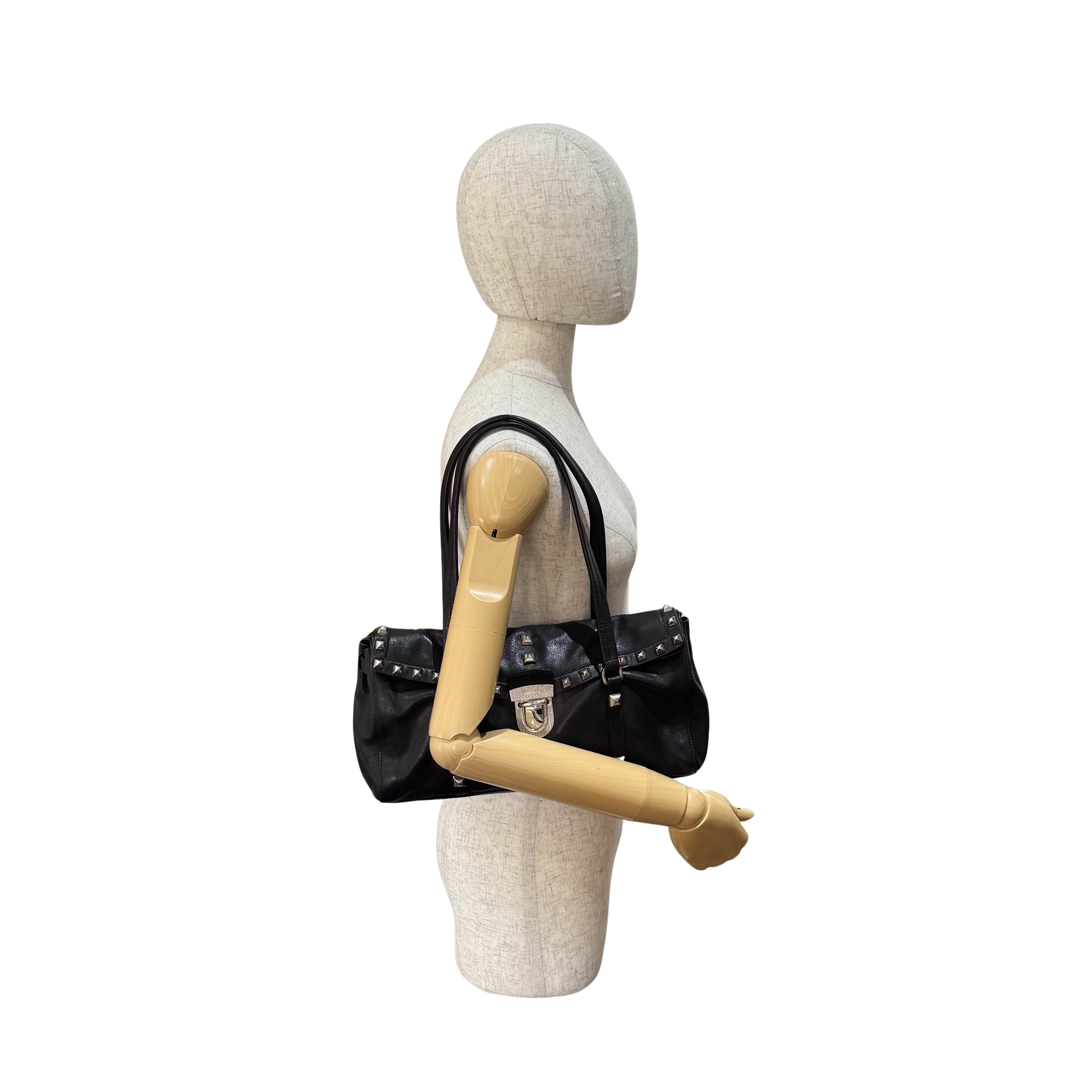 Vitello Black Calfskin Leather Shoulder Bag