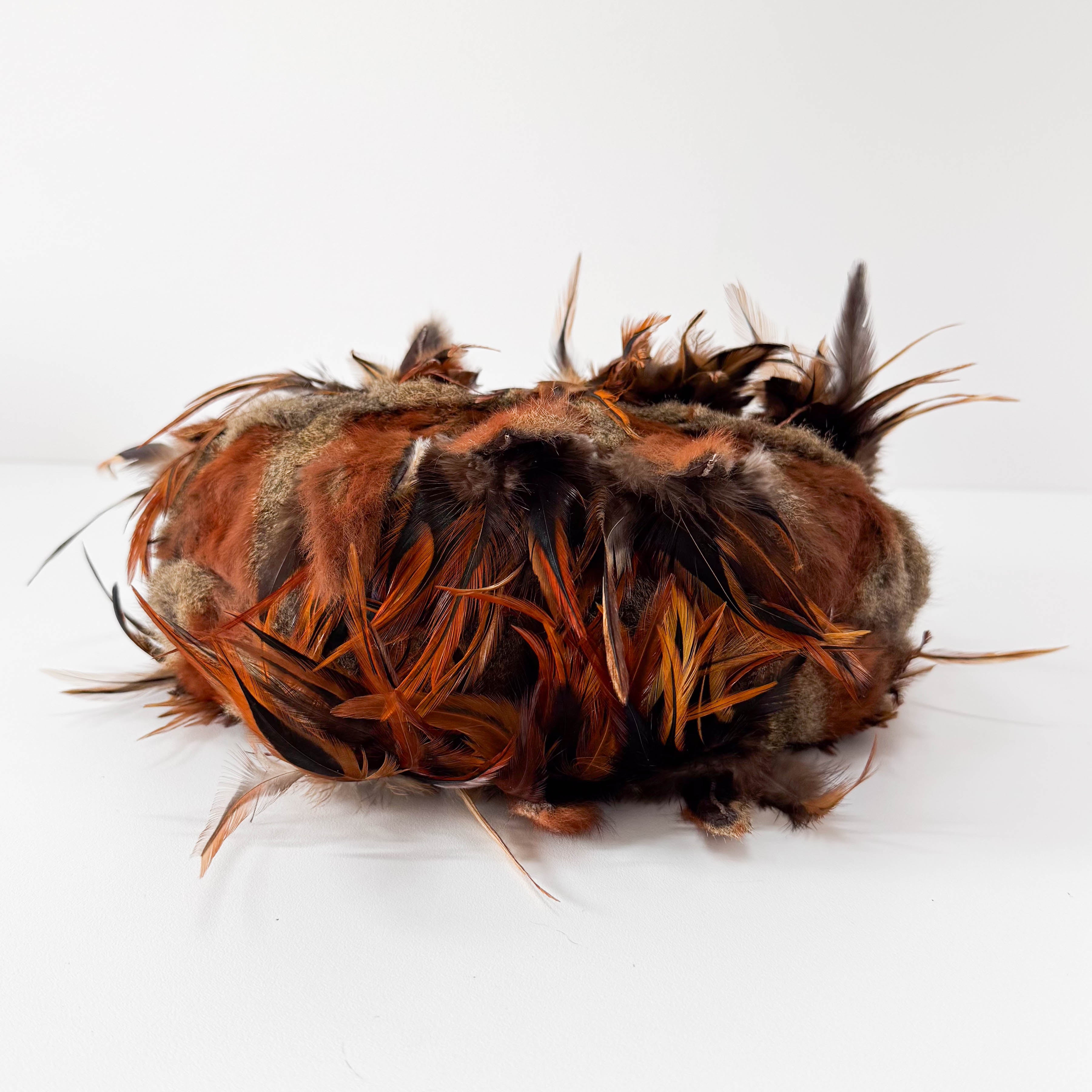 Feather/Fur Hobo Brown Gold Chain Bag