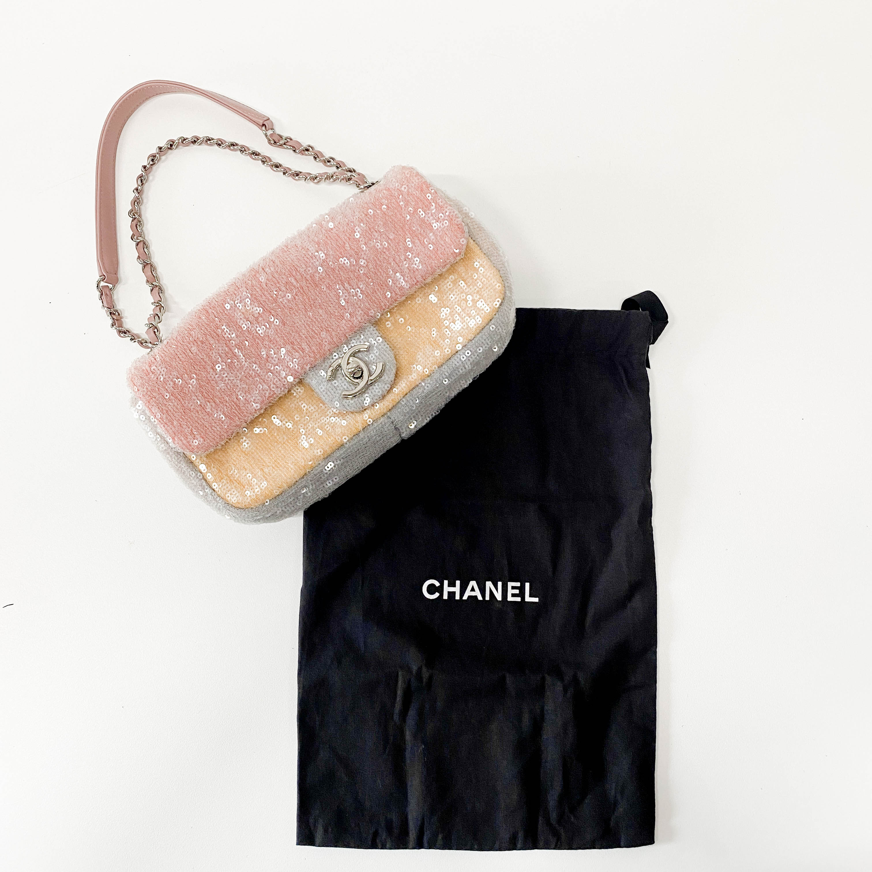 Waterfall Small Single Flap Double Chain Strap Multi-colour Sequin Bag