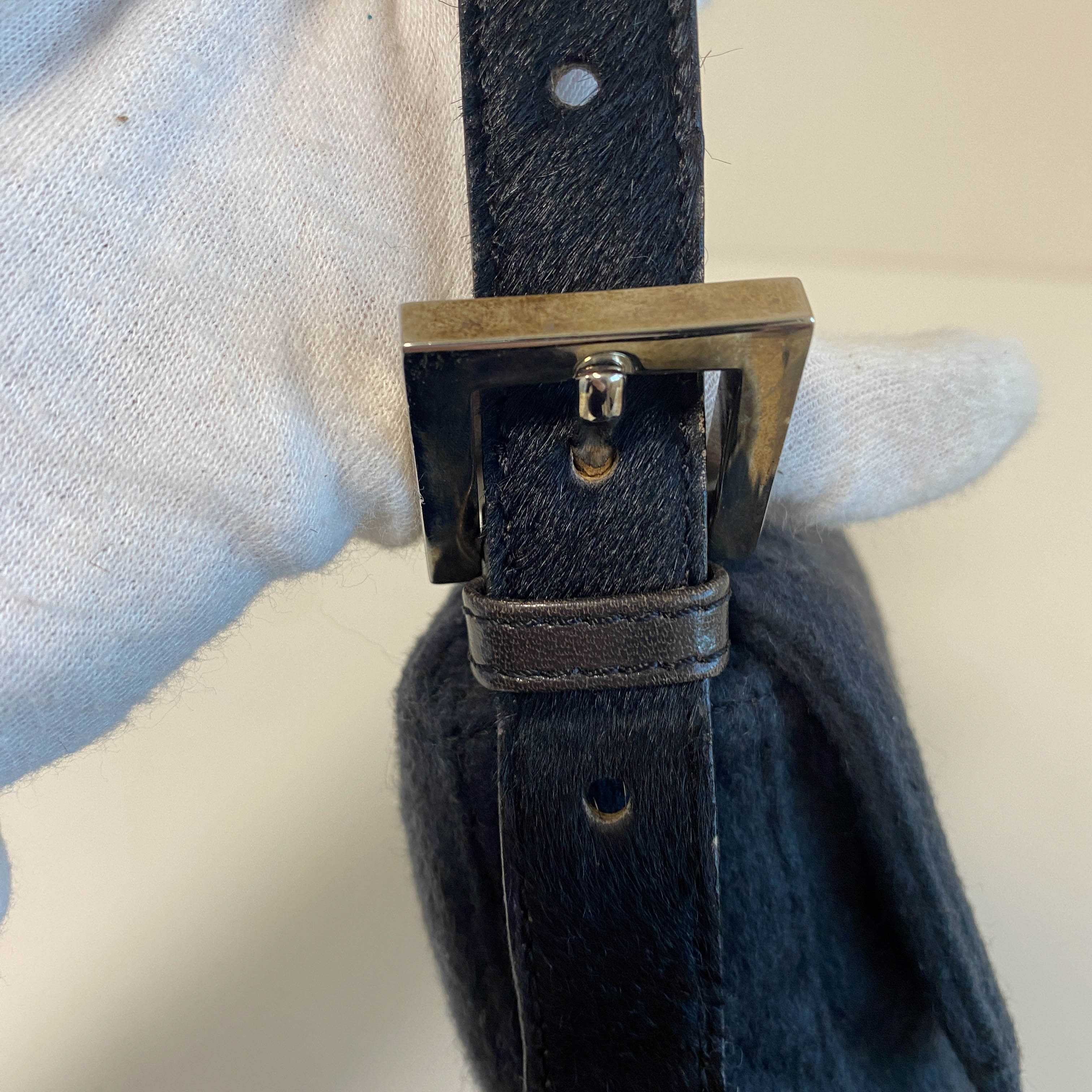 Baguette Black Cashmere and Pony Hair with Multi Colour Beaded Shoulder Bag