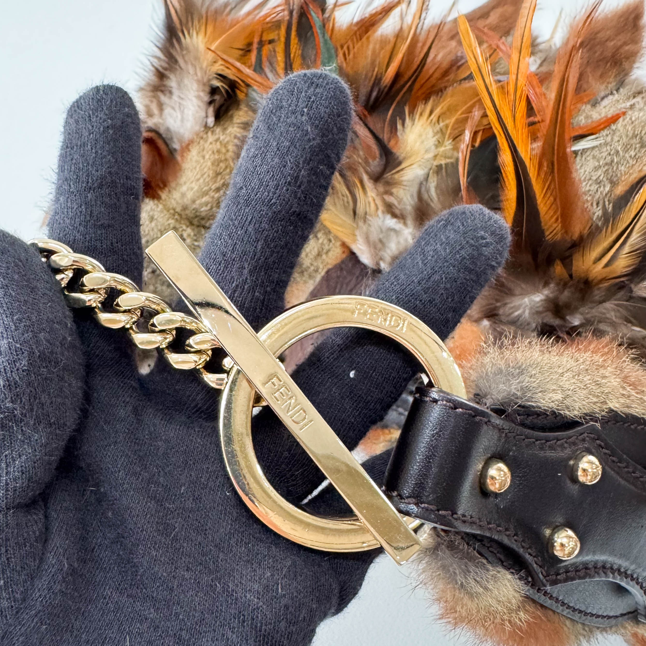 Feather/Fur Hobo Brown Gold Chain Bag