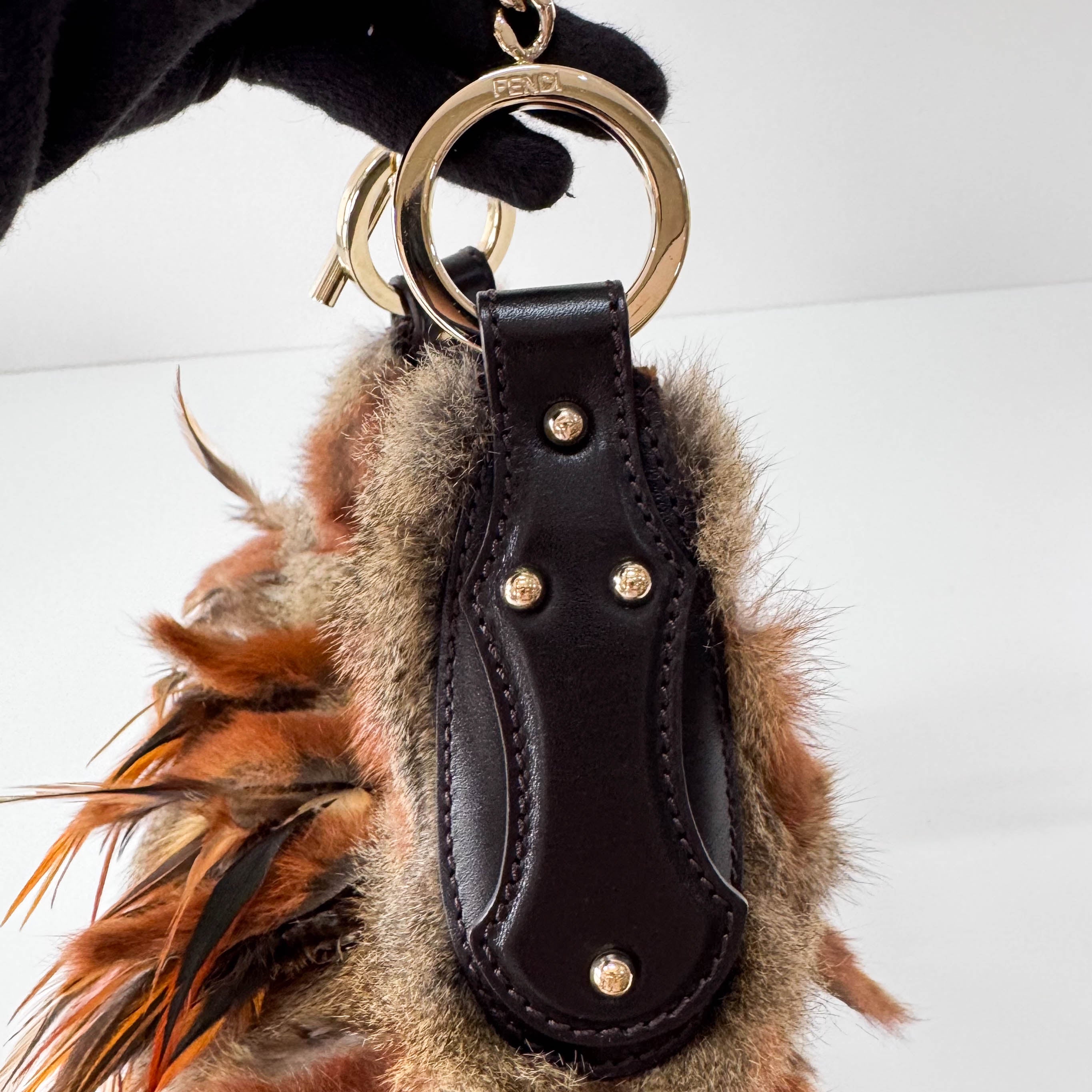 Feather/Fur Hobo Brown Gold Chain Bag