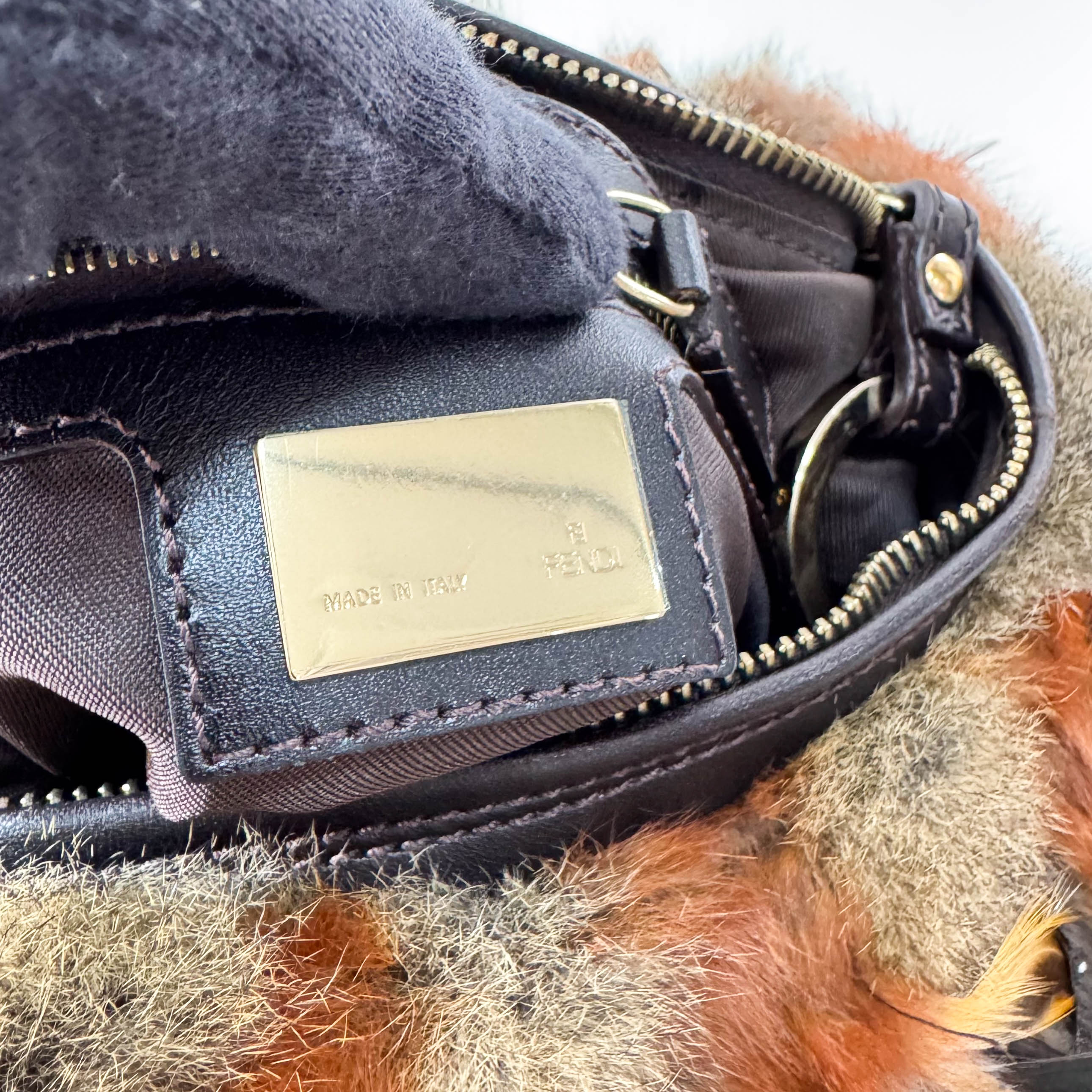 Feather/Fur Hobo Brown Gold Chain Bag