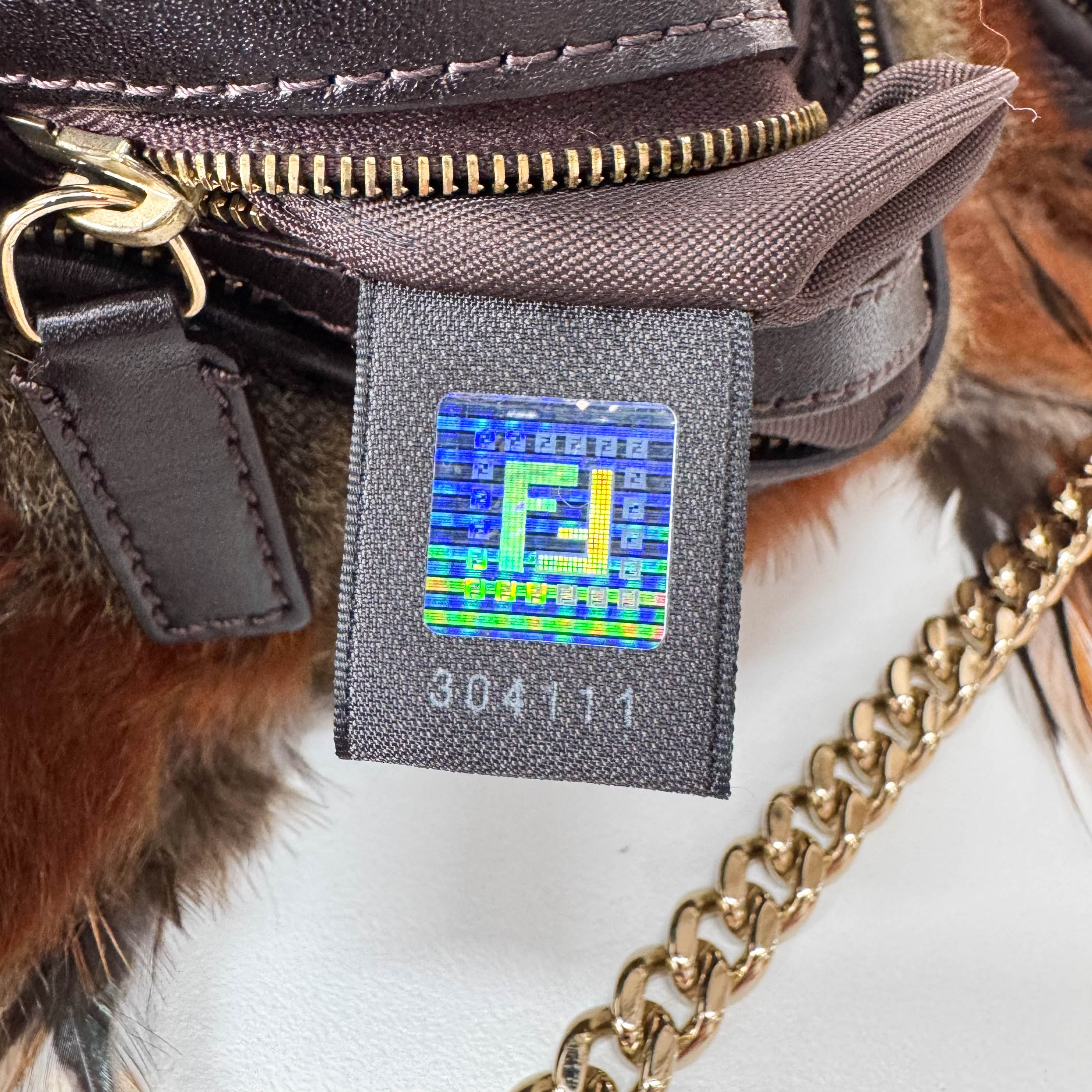 Feather/Fur Hobo Brown Gold Chain Bag