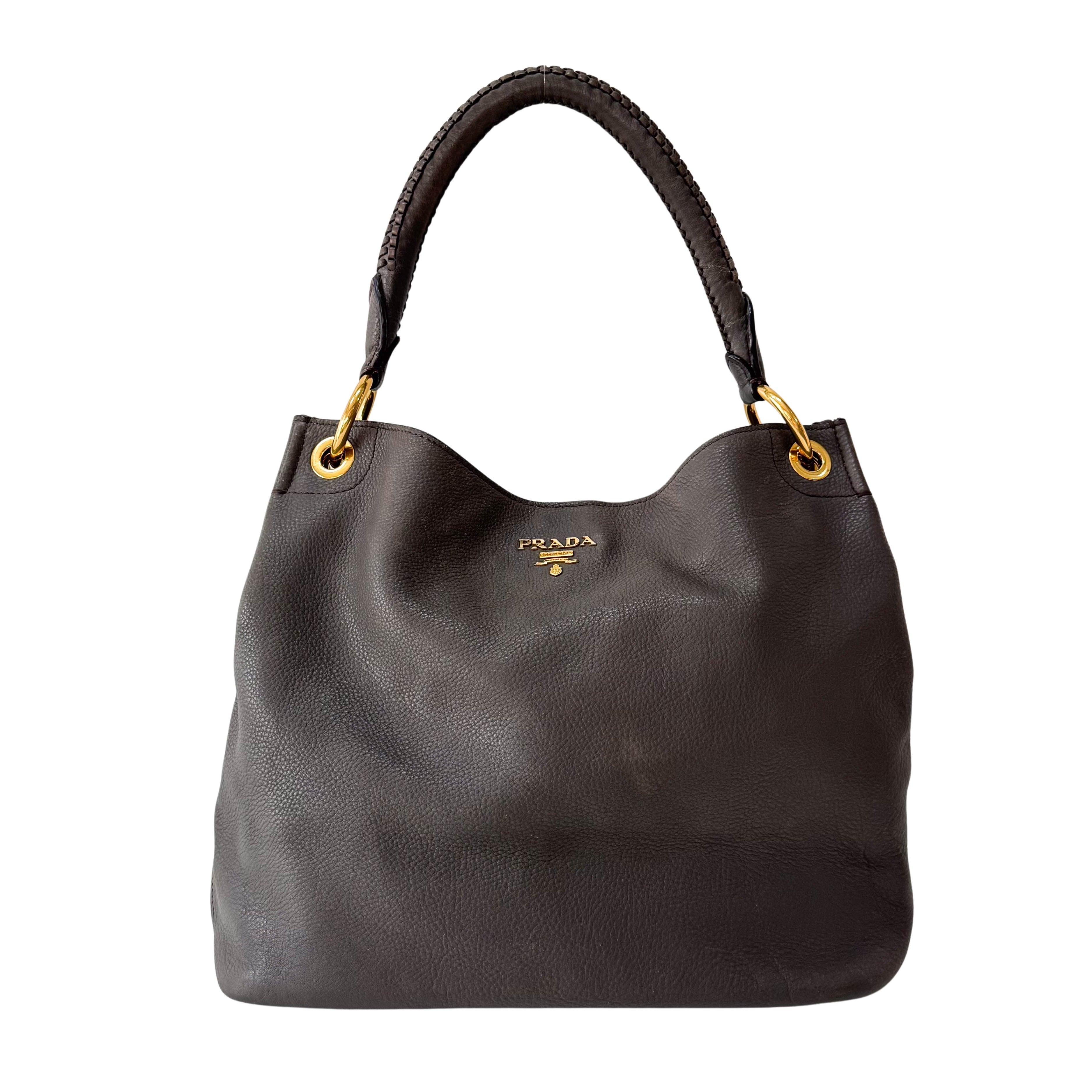 Grey Leather Hobo Shoulder Bag