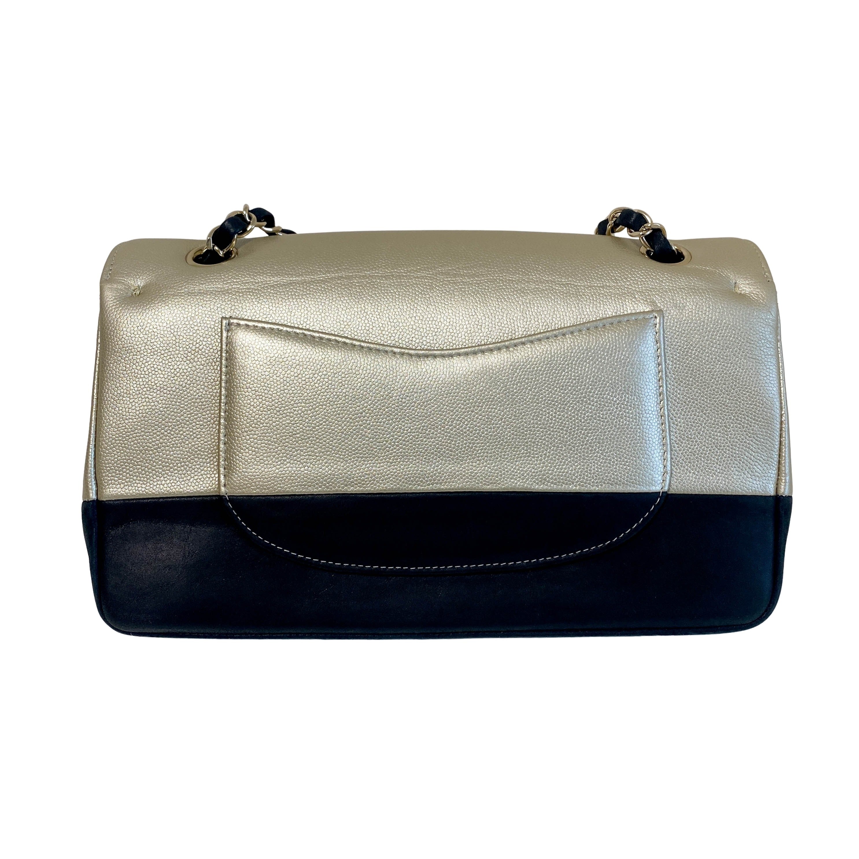 Timeless Classic Flap 25 Gold Calf and Black Leather Chain Shoulder Bag