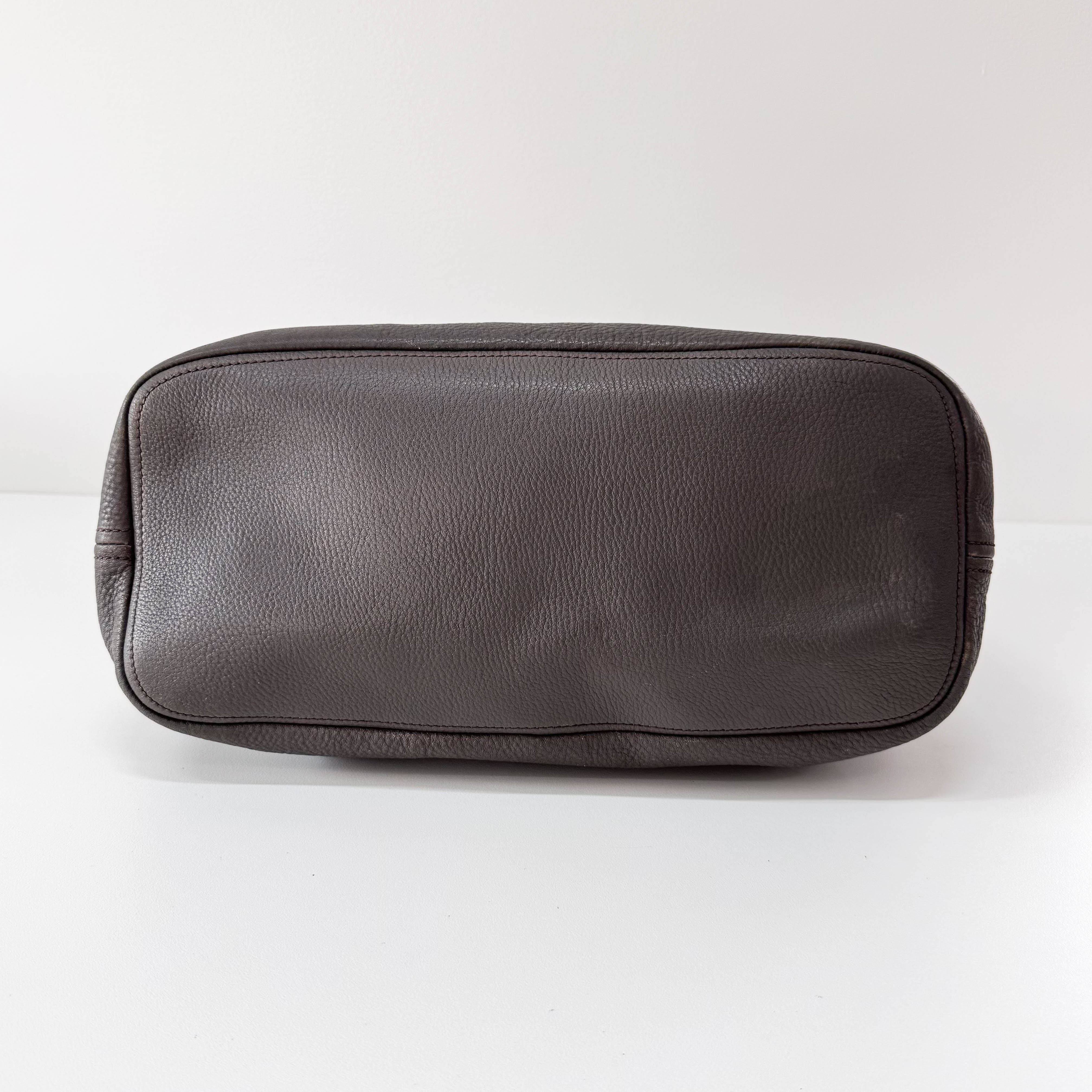 Grey Leather Hobo Shoulder Bag