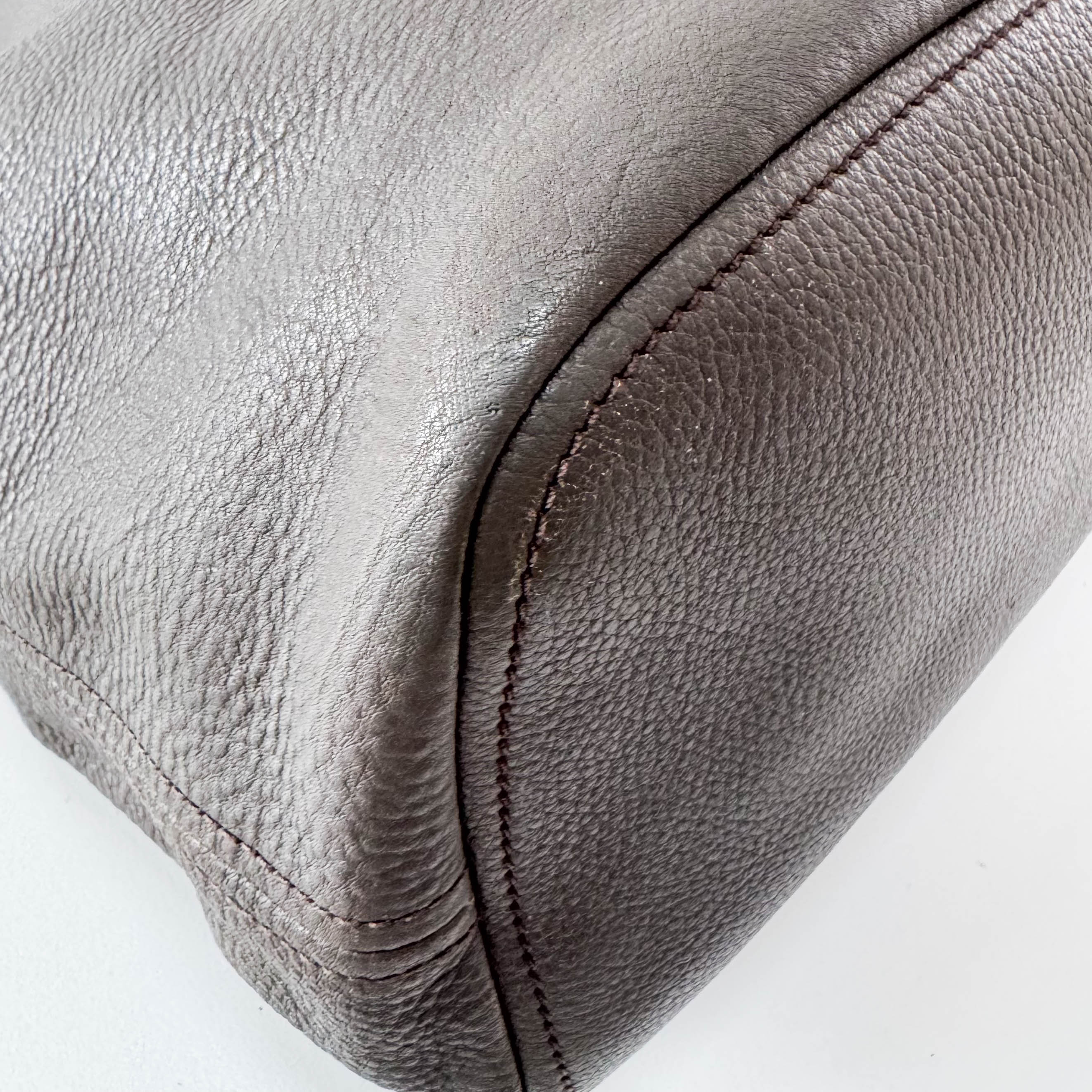 Grey Leather Hobo Shoulder Bag