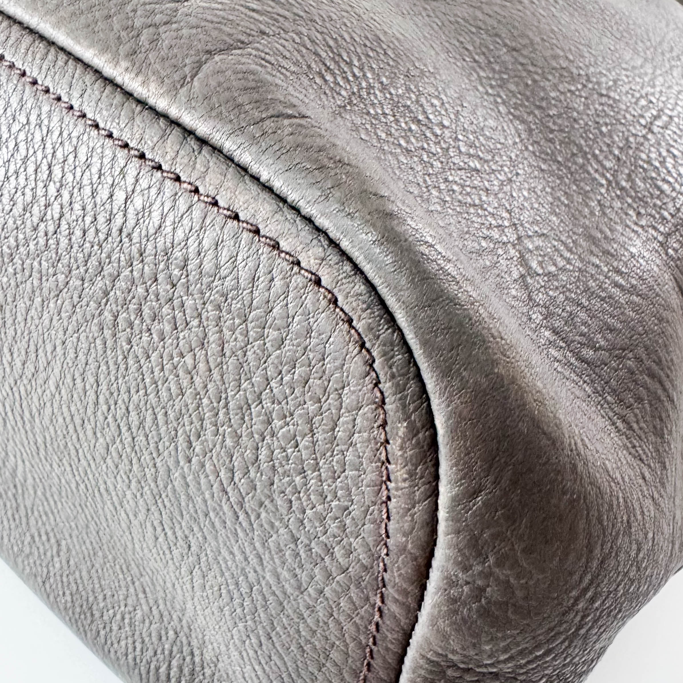 Grey Leather Hobo Shoulder Bag