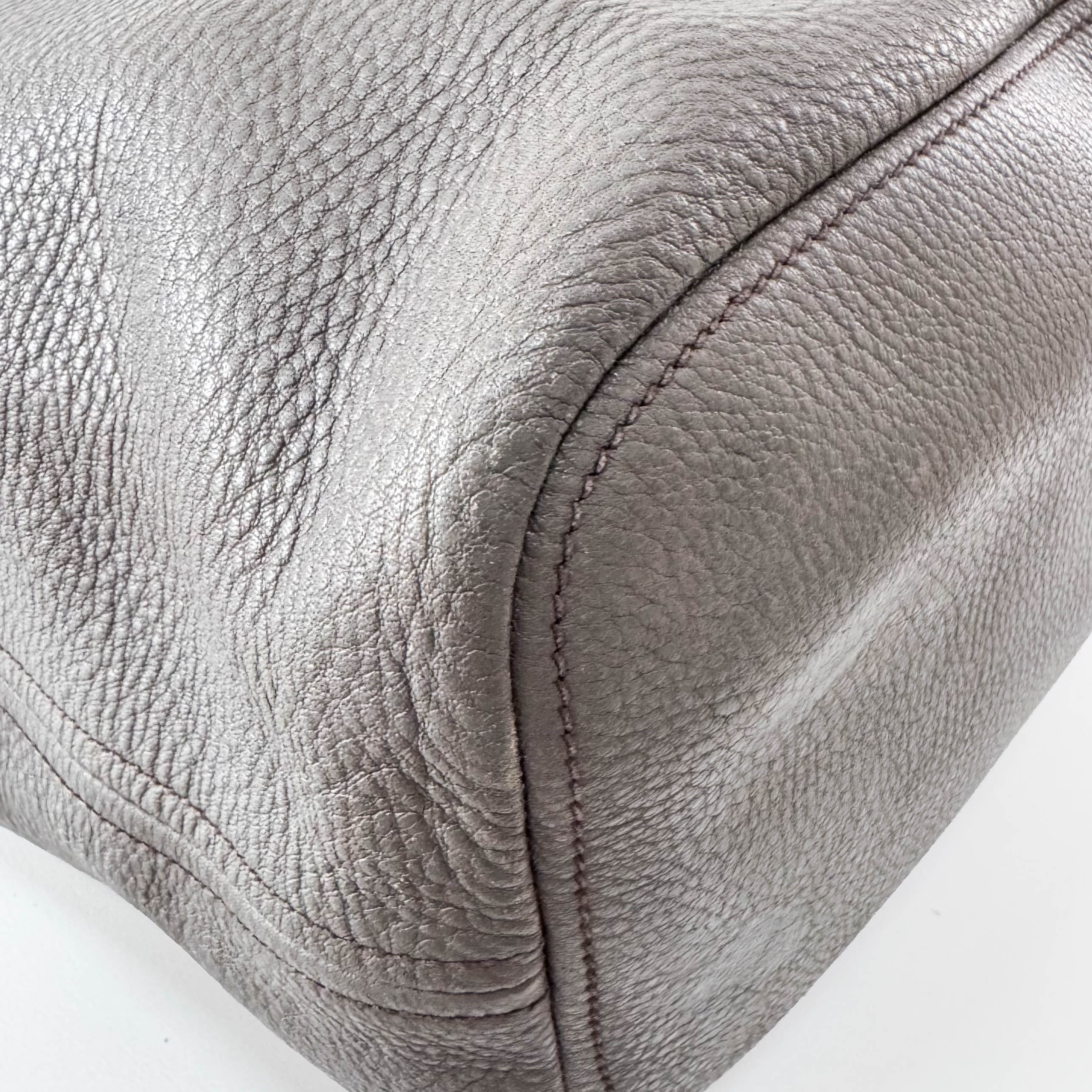 Grey Leather Hobo Shoulder Bag