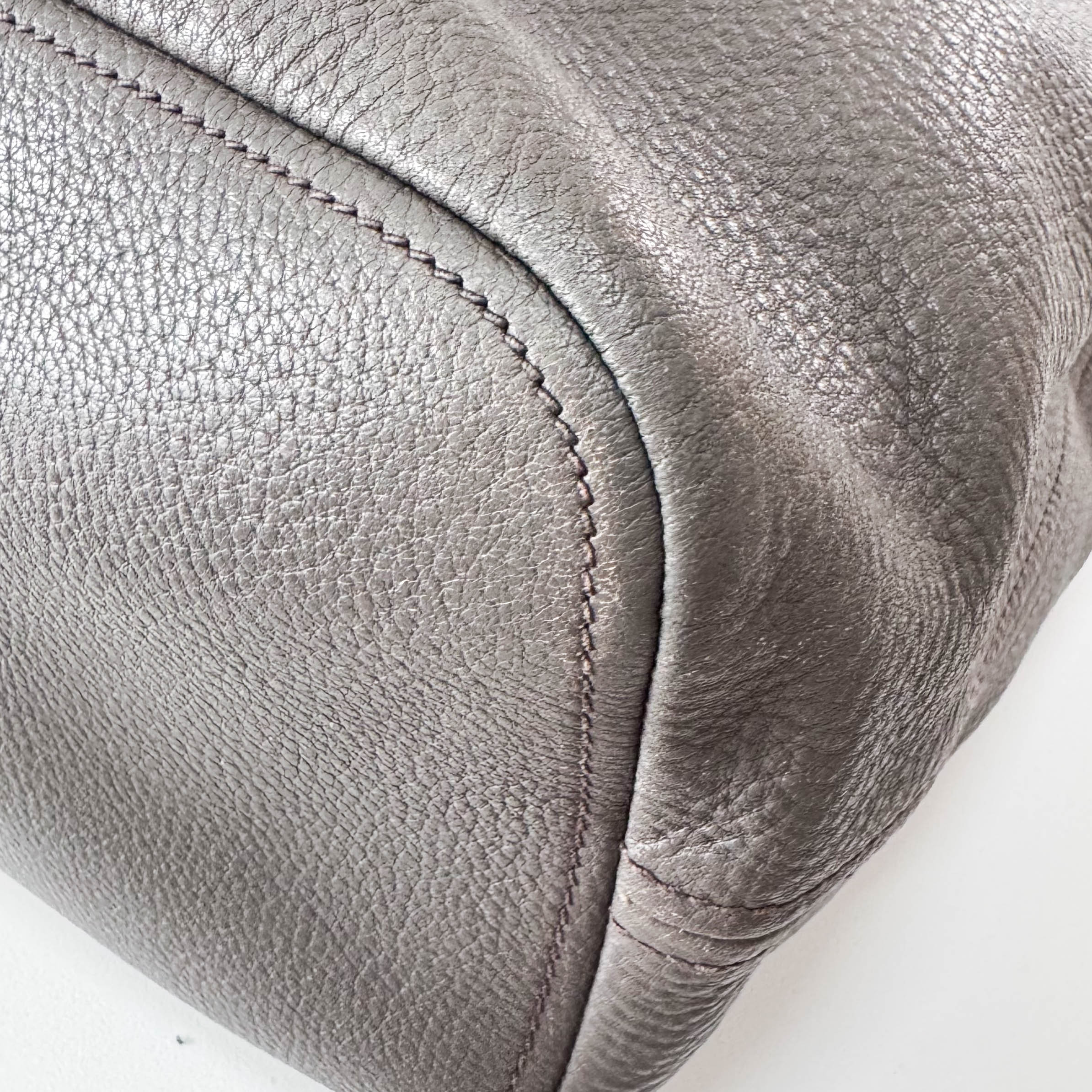 Grey Leather Hobo Shoulder Bag