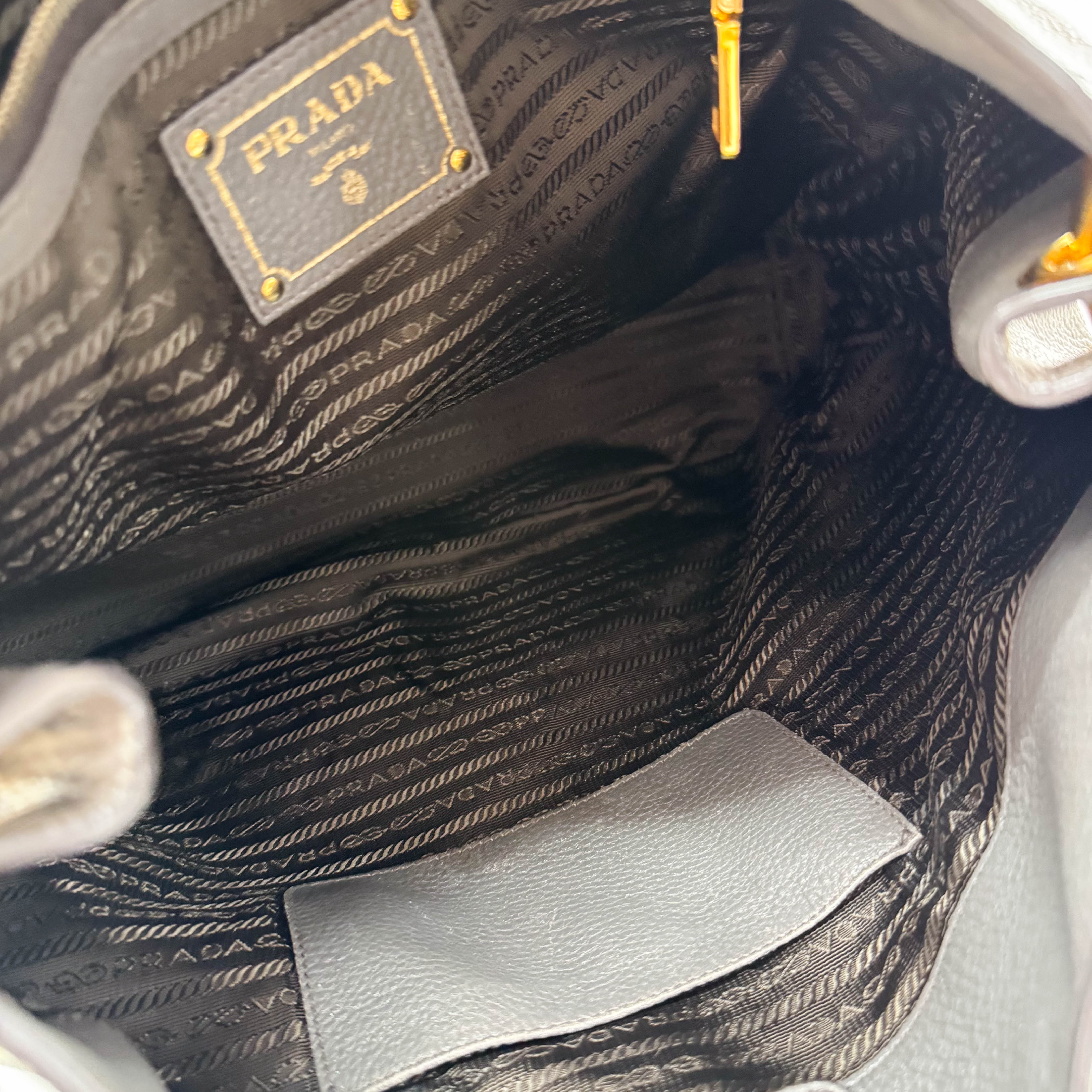 Grey Leather Hobo Shoulder Bag